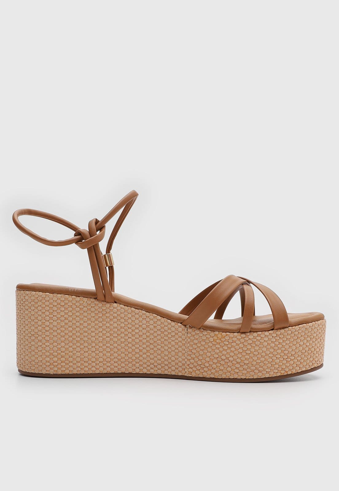 Vista 2 Sandália Feminina cê Anabela Tiras Amarração Caramelo BEBECÊ marrom