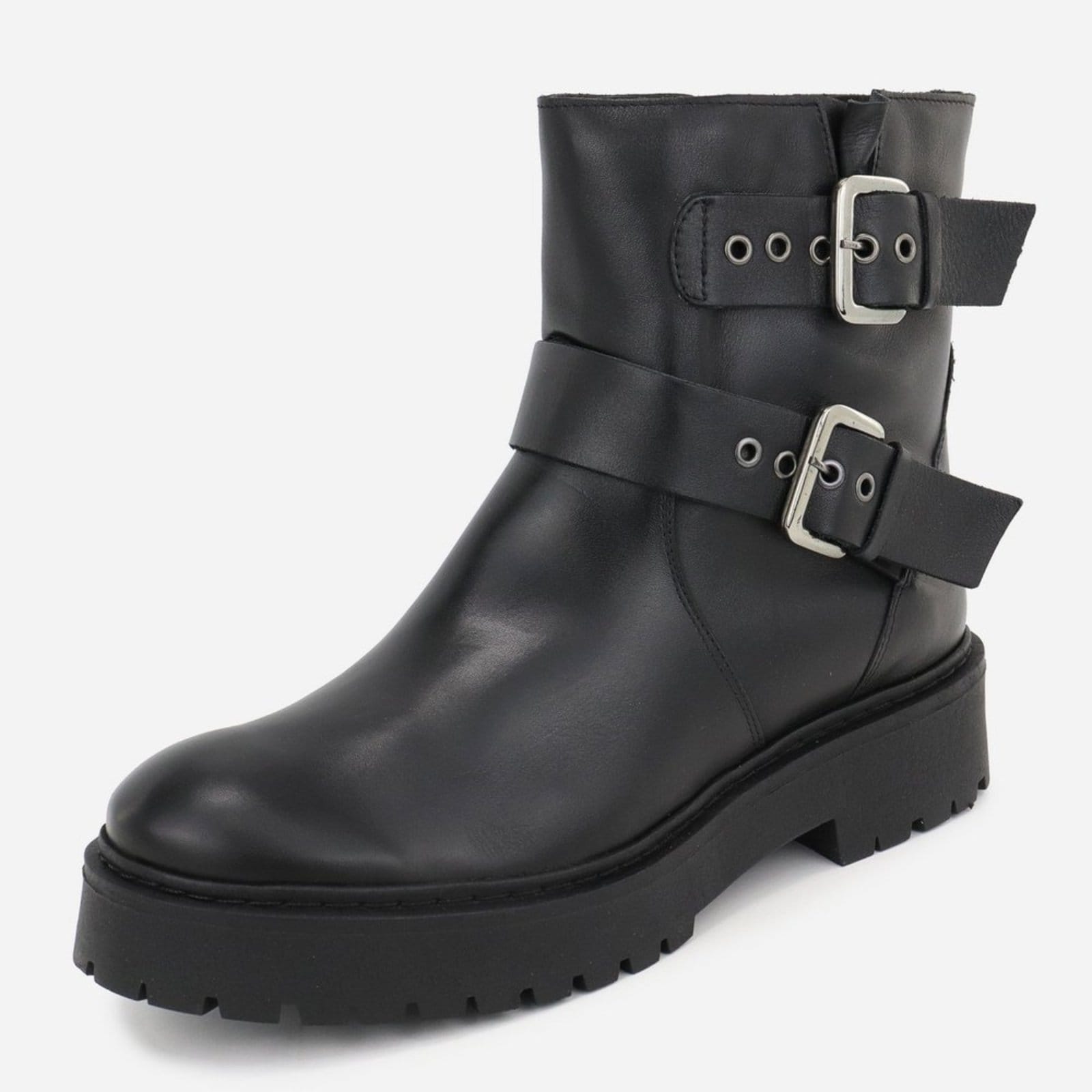 Vista principal Bota Maria Paua Store Feminina Couro Cano Médio Fivelas Moda Casual Inverno MARIA PAULA preto