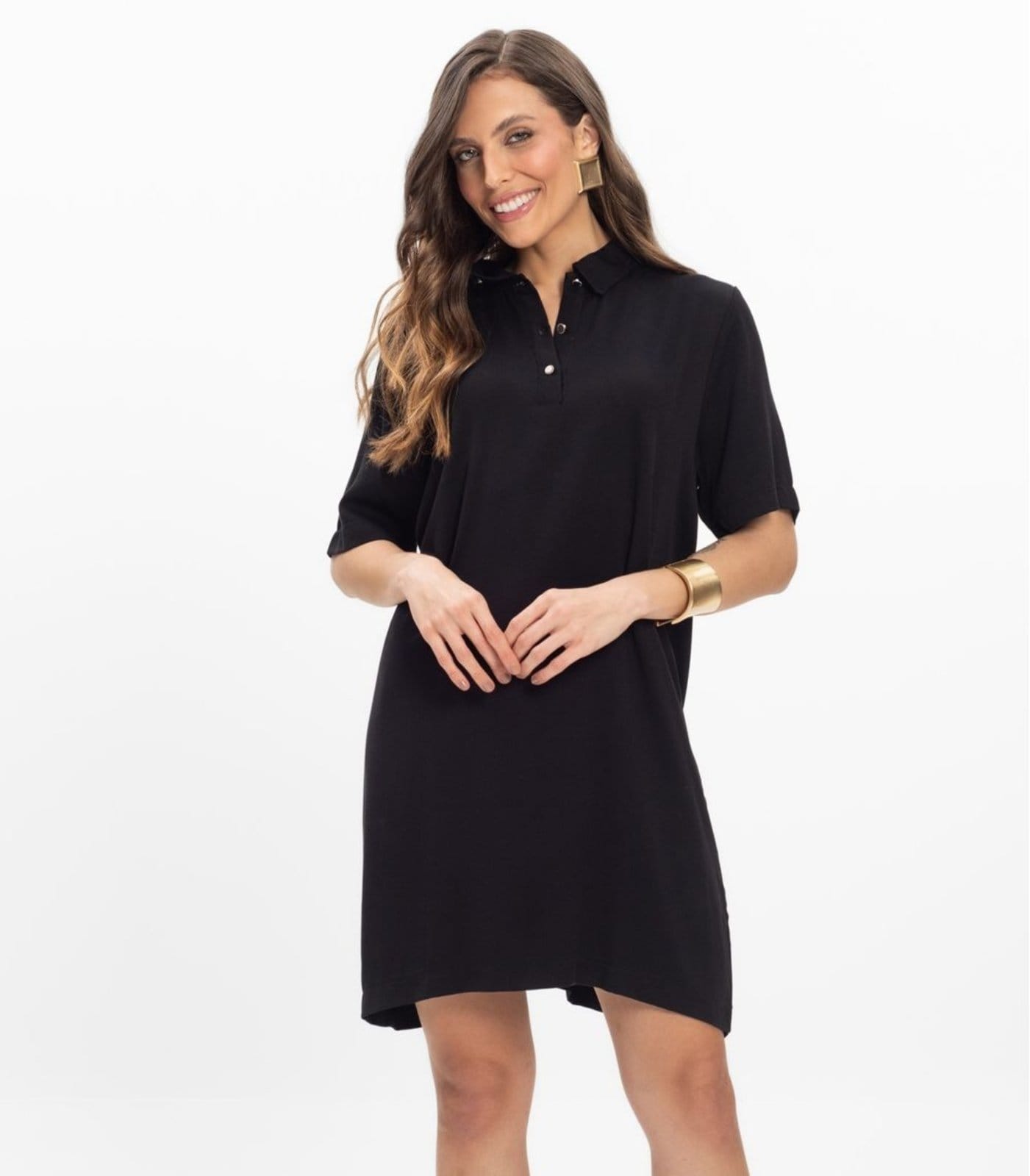 Vista principal Vestido Curto Viscose Double Feminino Endless Endless preto