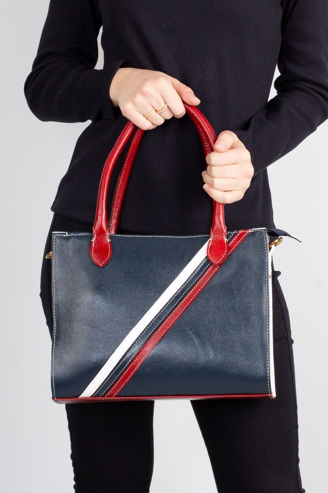 Bolsa de ombro em couro estruturada Raquel Vermelho