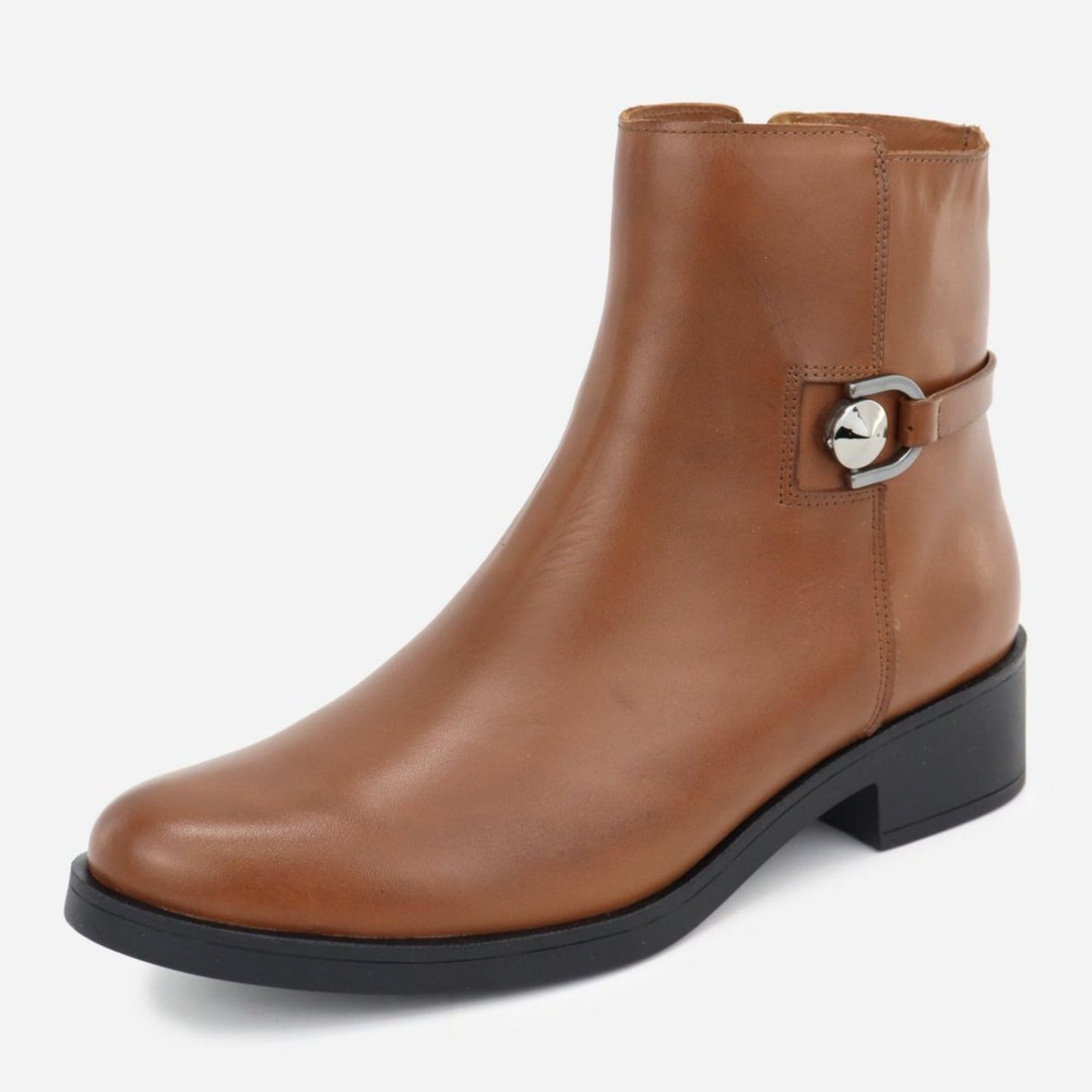 Bota Couro Feminina Versátil Casual Pirâmide Conforto Maria Paula Moda Camel
