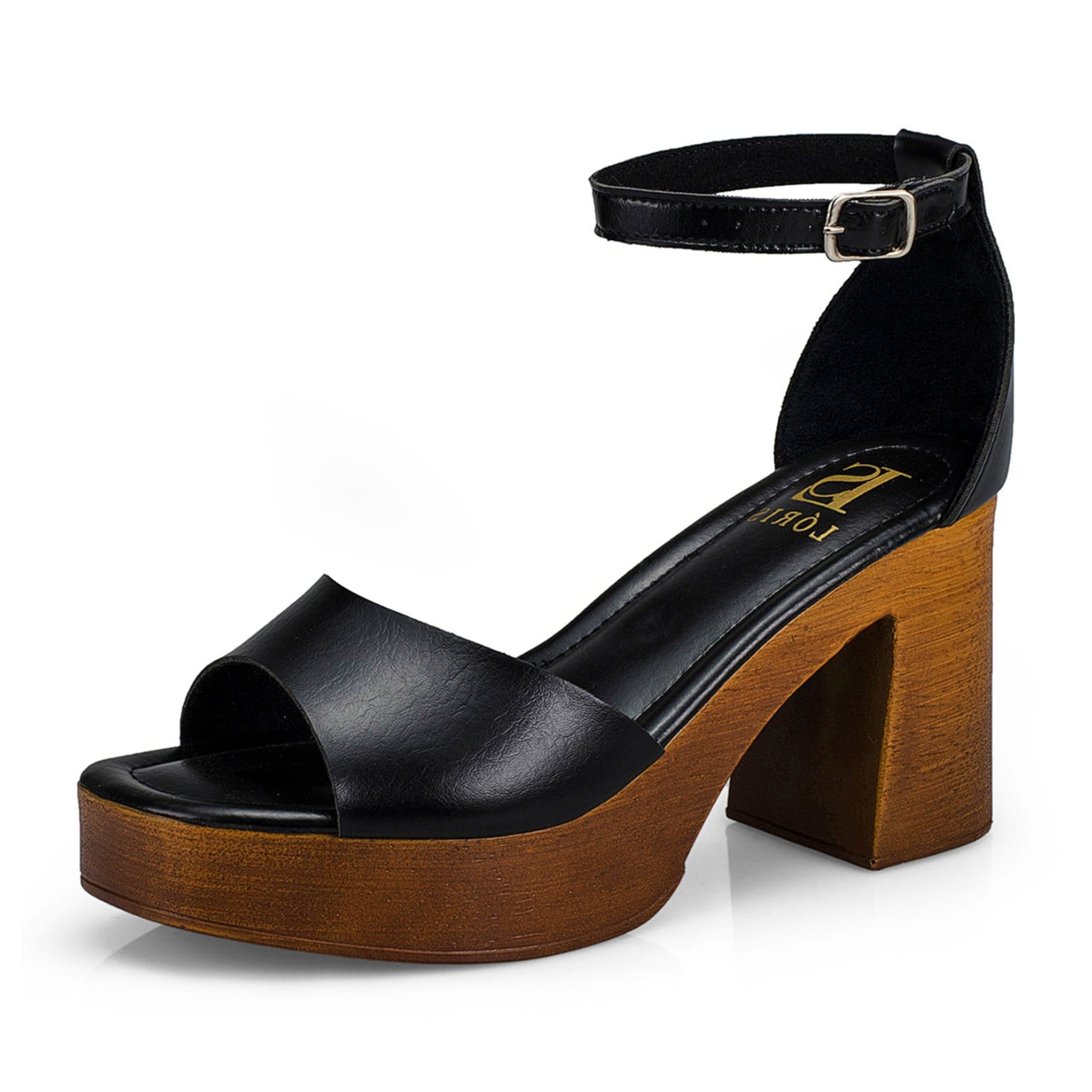 Tamanco Feminino Sandália Fivela Salto Alto Grosso Bloco Madeira 7012