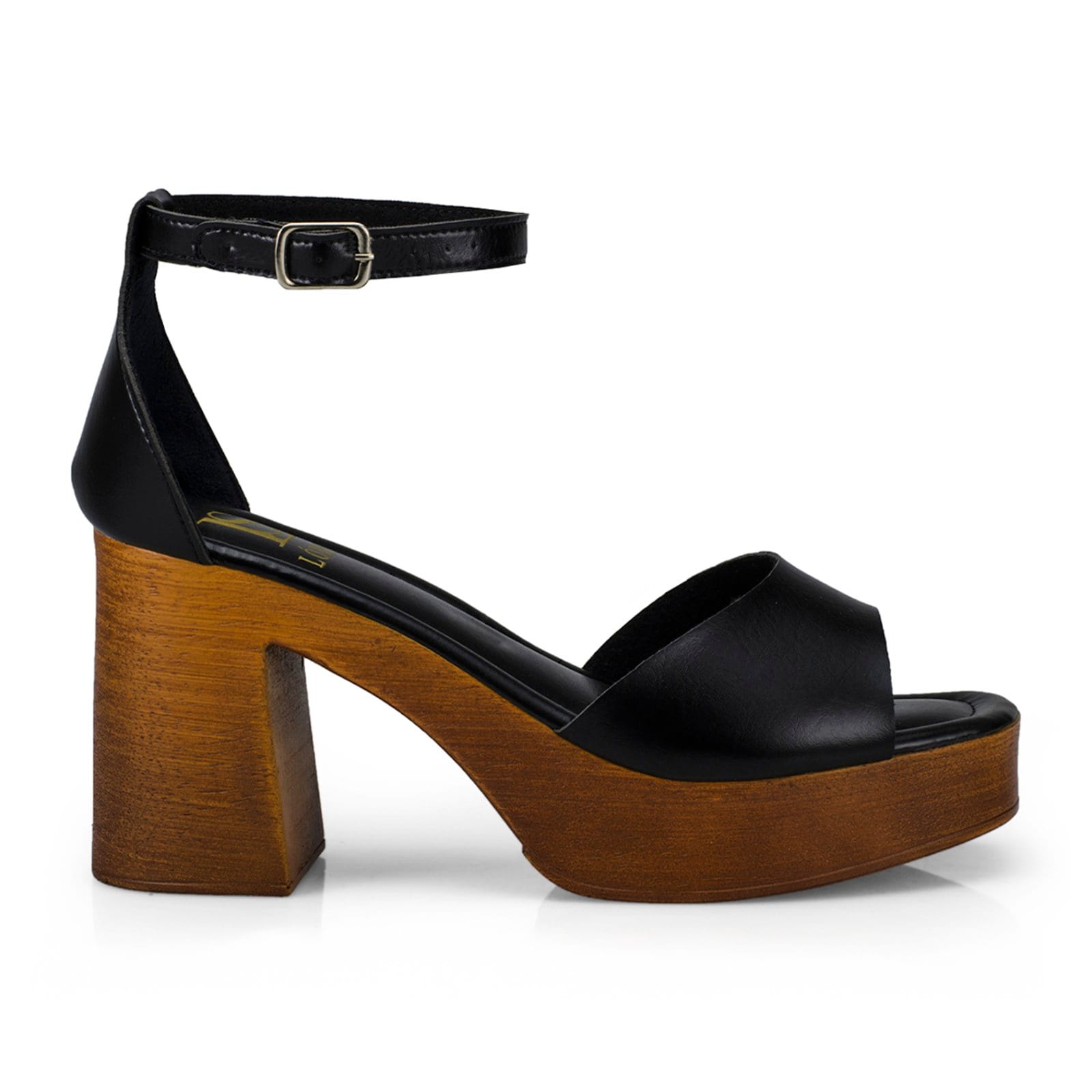 Vista 2 Tamanco Feminino Sandália Fivela Salto Alto Grosso Bloco Madeira 7012 LÓRIS SHOES preto