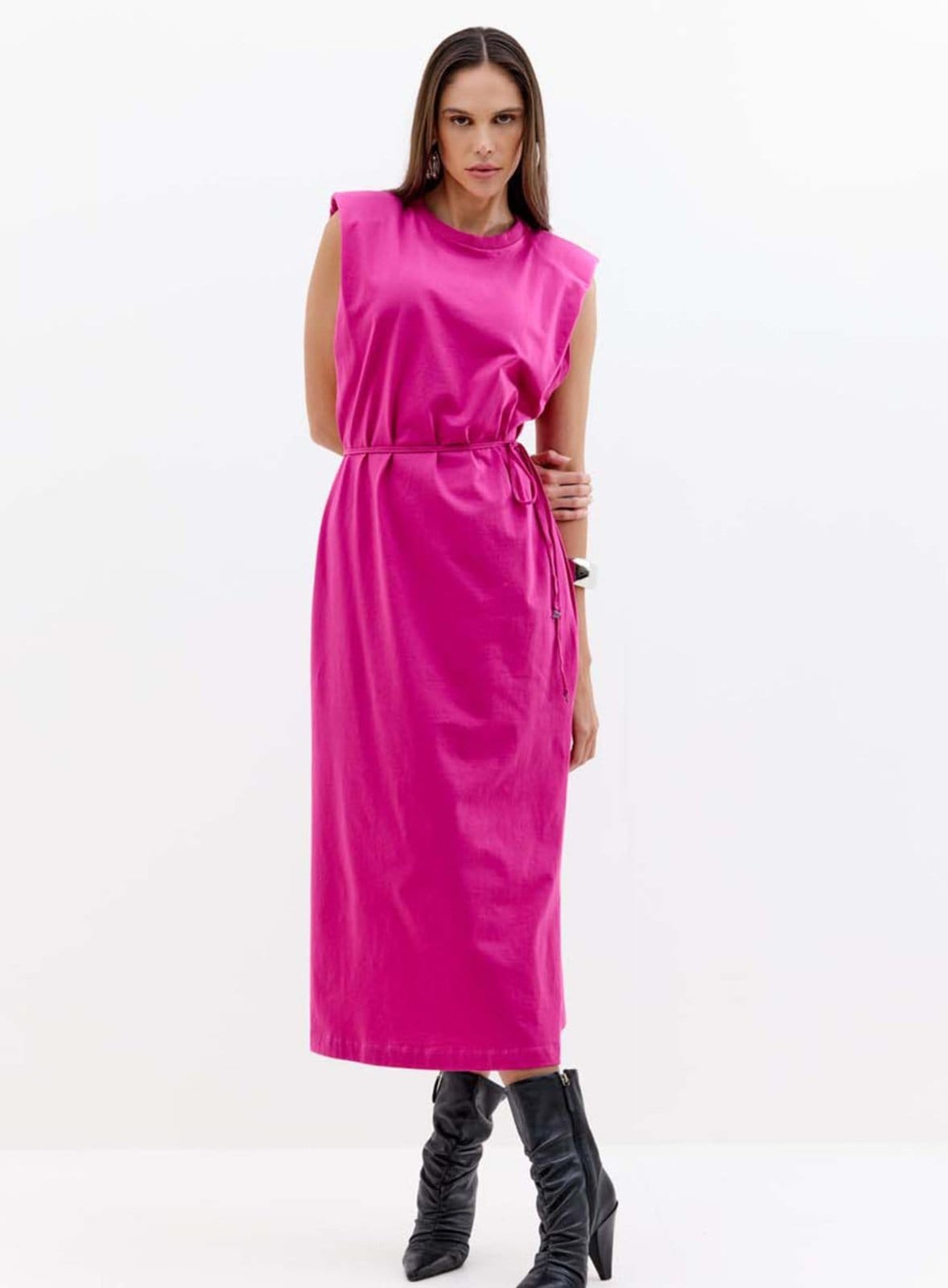 Vista principal Vestido Midi com Amarração na Cintura Triton Enjoy Triton rosa