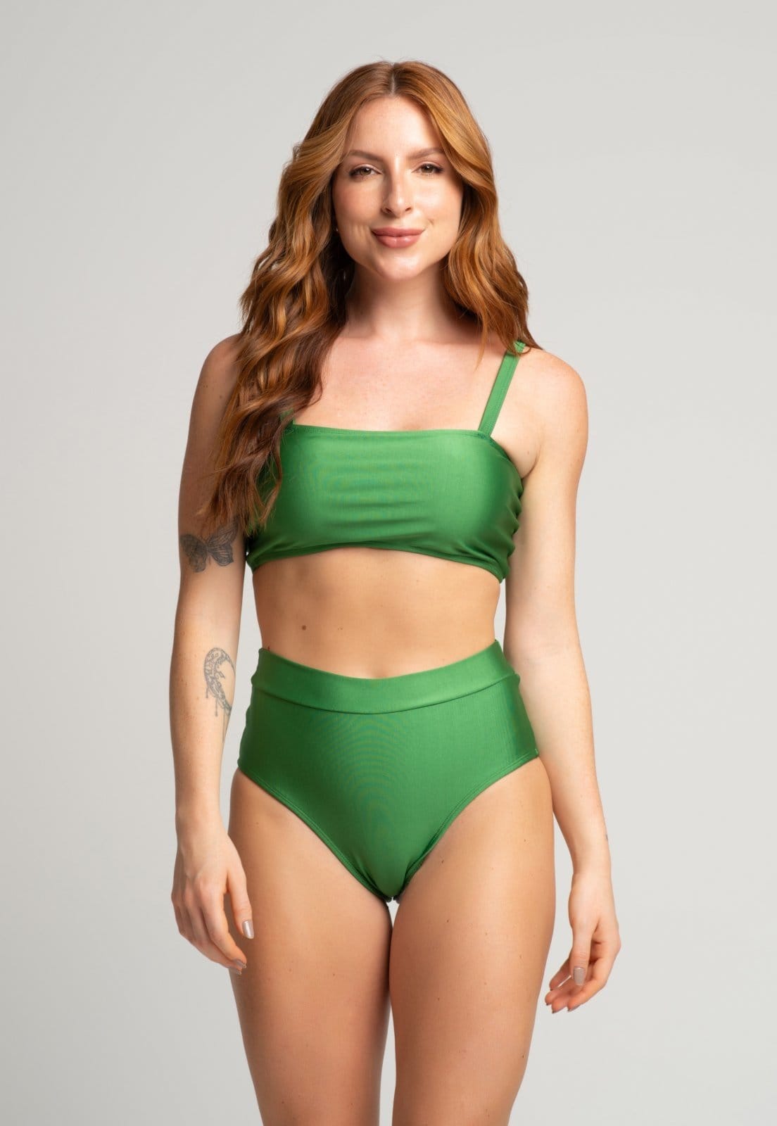 Vista principal Biquíni Top Faixa Vekyo Hot Pants Liso Cintura Alta Verão VEKYO verde