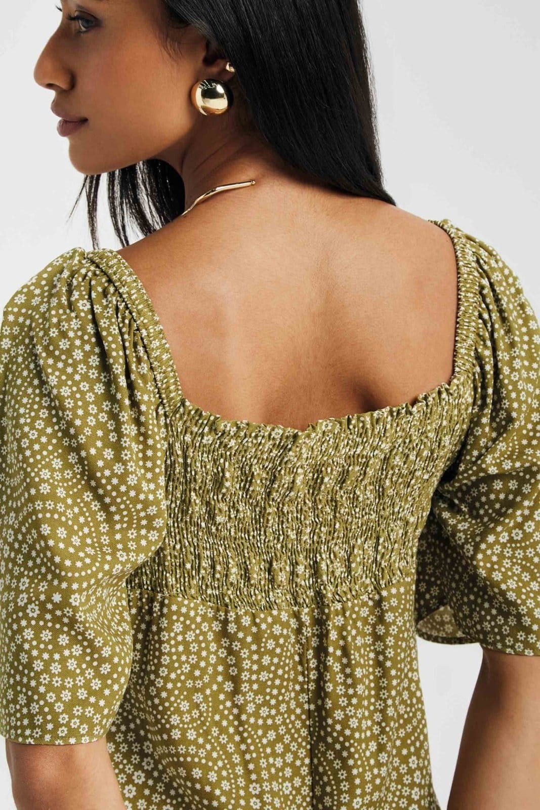 Vista 2 Vestido Feminino Curto Floral Marialícia Marialícia verde