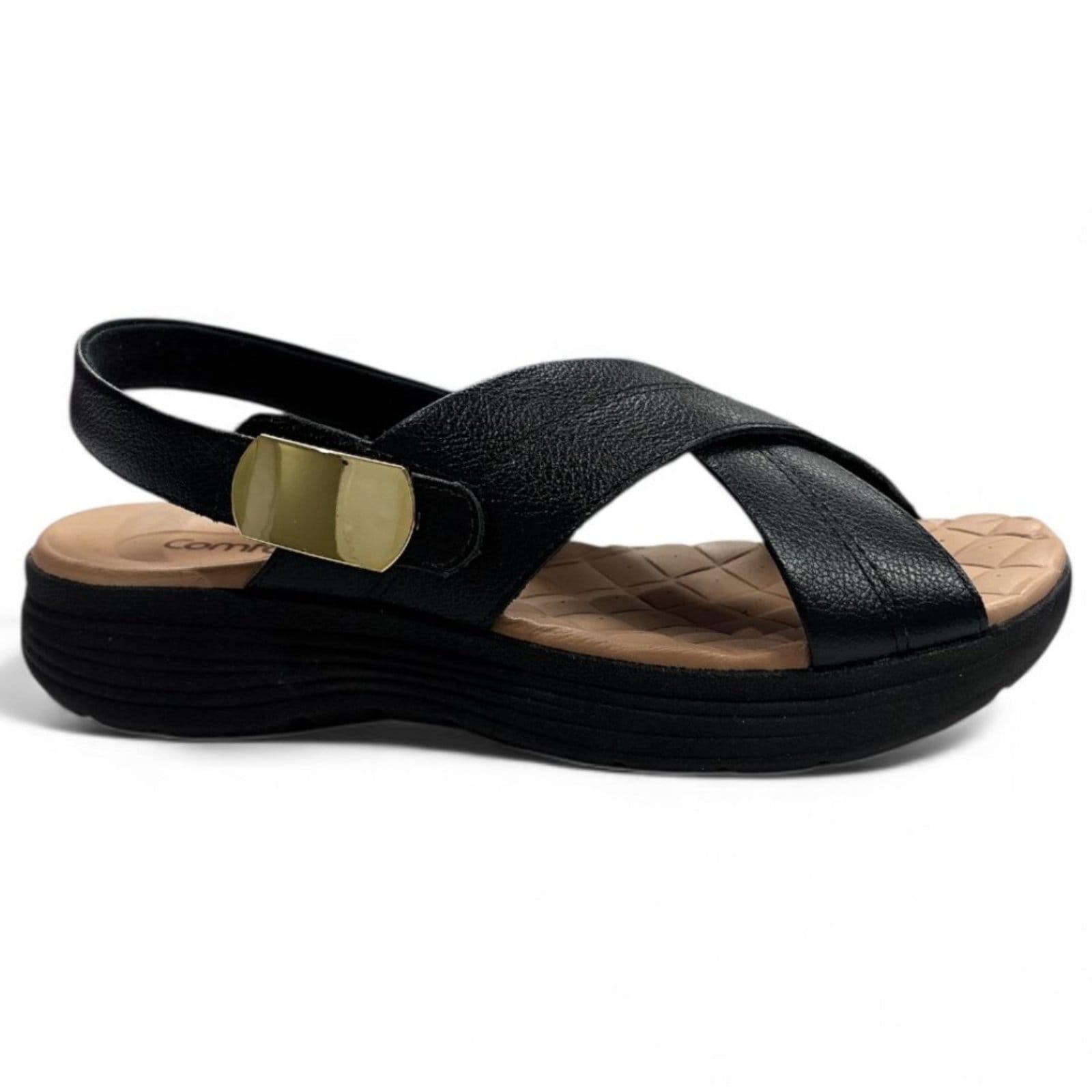 Vista 2 Sandália Feminina Couro Preta Sola EVA Comfortflex 2543405-2 Comfortflex preto