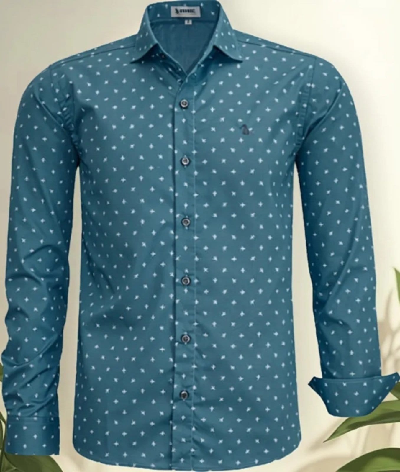 Vista principal Camisa Social Amil Comfort Park Estampado Poliéster Macia Fácil de Passar Manga Longa Cor04 Amil azul