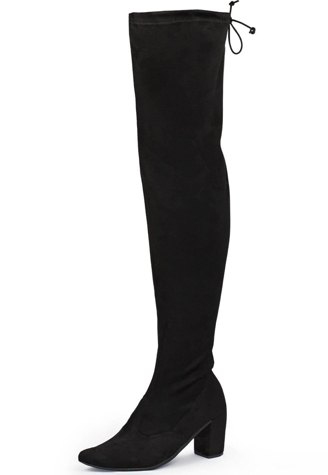 Vista 2 Bota Feminina Over The Knee Lumiss Cano Longo Salto Alto Grosso Confortável Stretch Elástico Bico Fino Camurça LUMISS preto