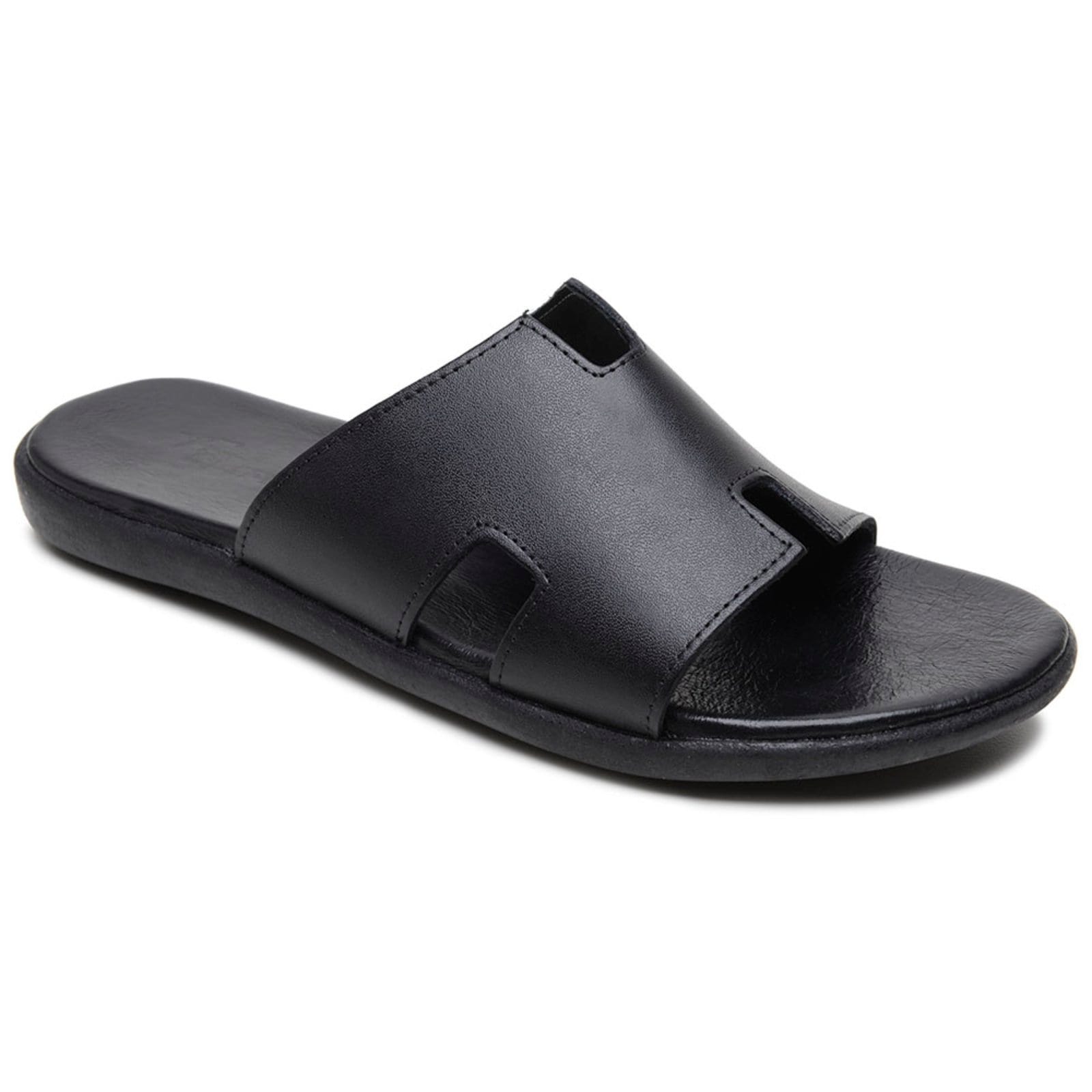 Chinelo Slide Masculino Couro Ultra Leve Legítimo Conforto Verão Forro Macio