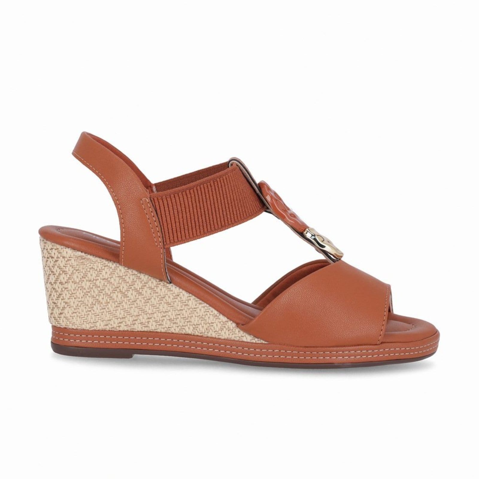 Vista principal Sandália Alice Anabela Alto Ocre Piccadilly marrom ocre