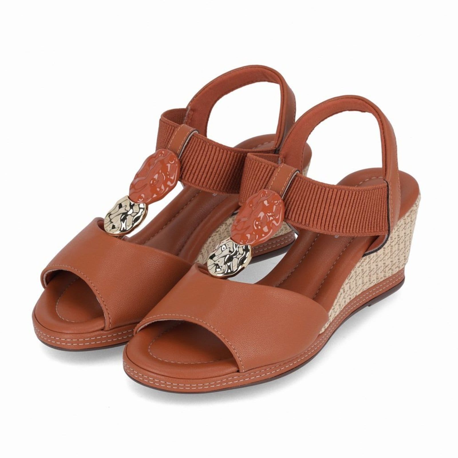Vista 2 Sandália Alice Anabela Alto Ocre Piccadilly marrom ocre