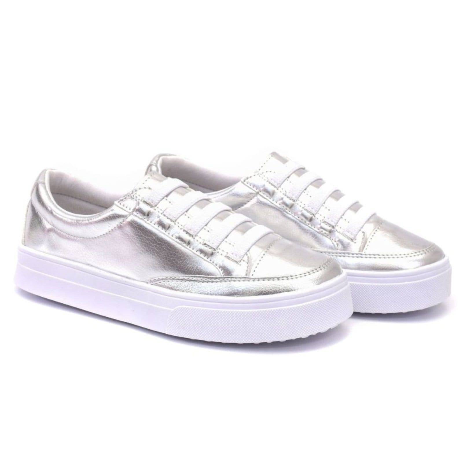 Vista 2 Tênis Feminino Casual Flatform Metalizado Prateado ROMEU E JULIETA SHOES prata