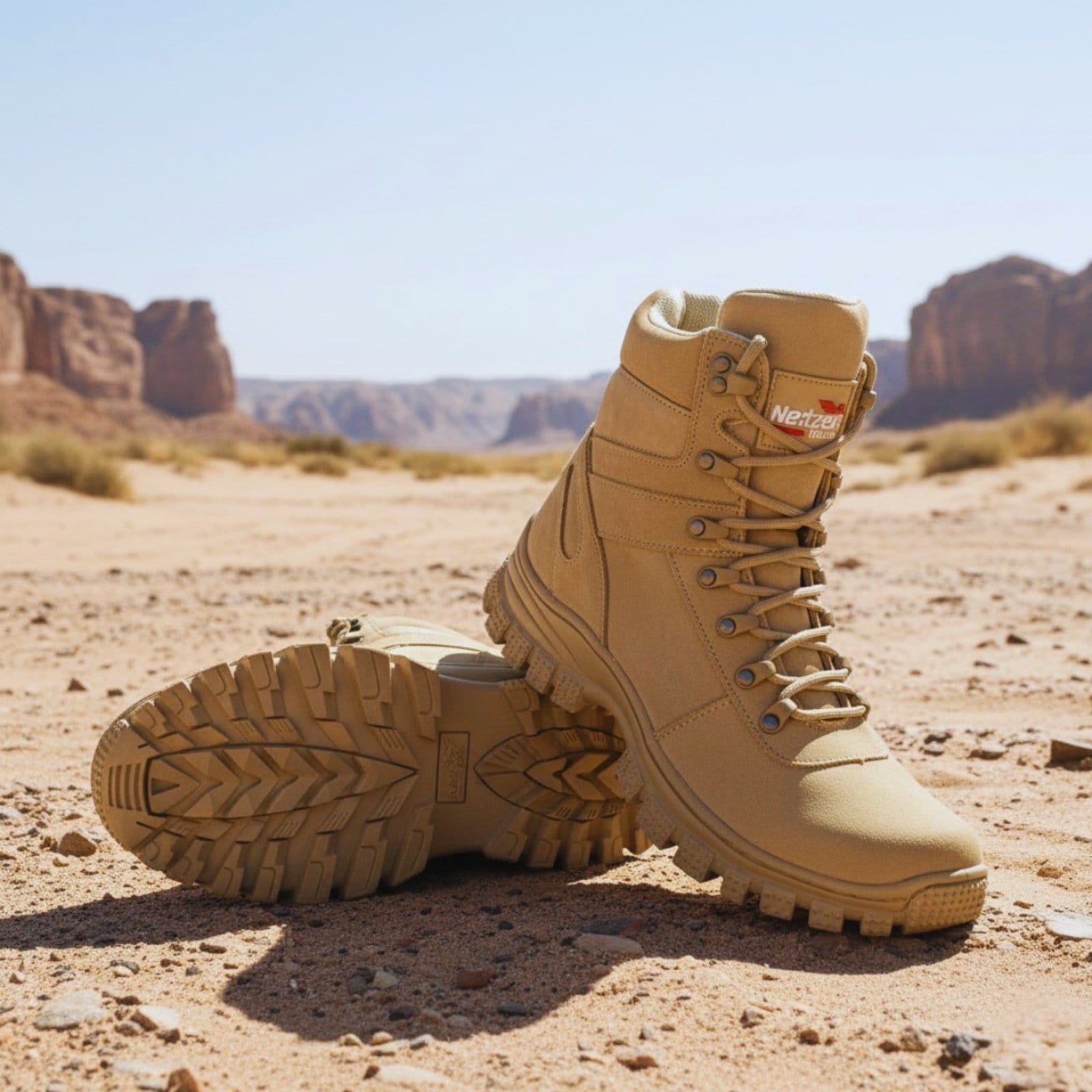 Vista 2 Coturno Masculino Bota Militar Couro Cano Curto Coturno Cadarço Tratorada Sapatofran bege