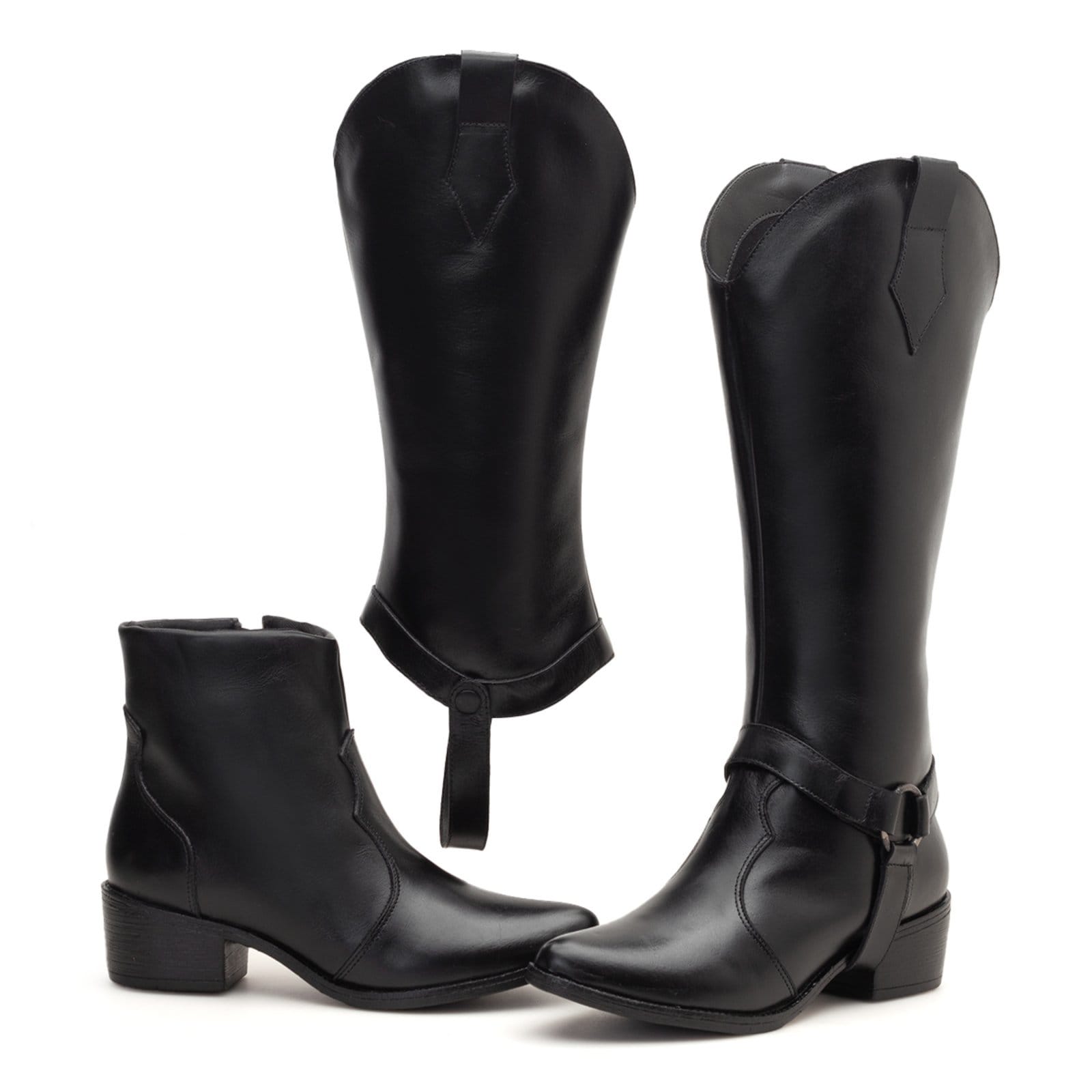 Vista principal Bota Feminina Couro Macio Cano Longo e Curto Casual 2 em 1 Preta Nine4 preto