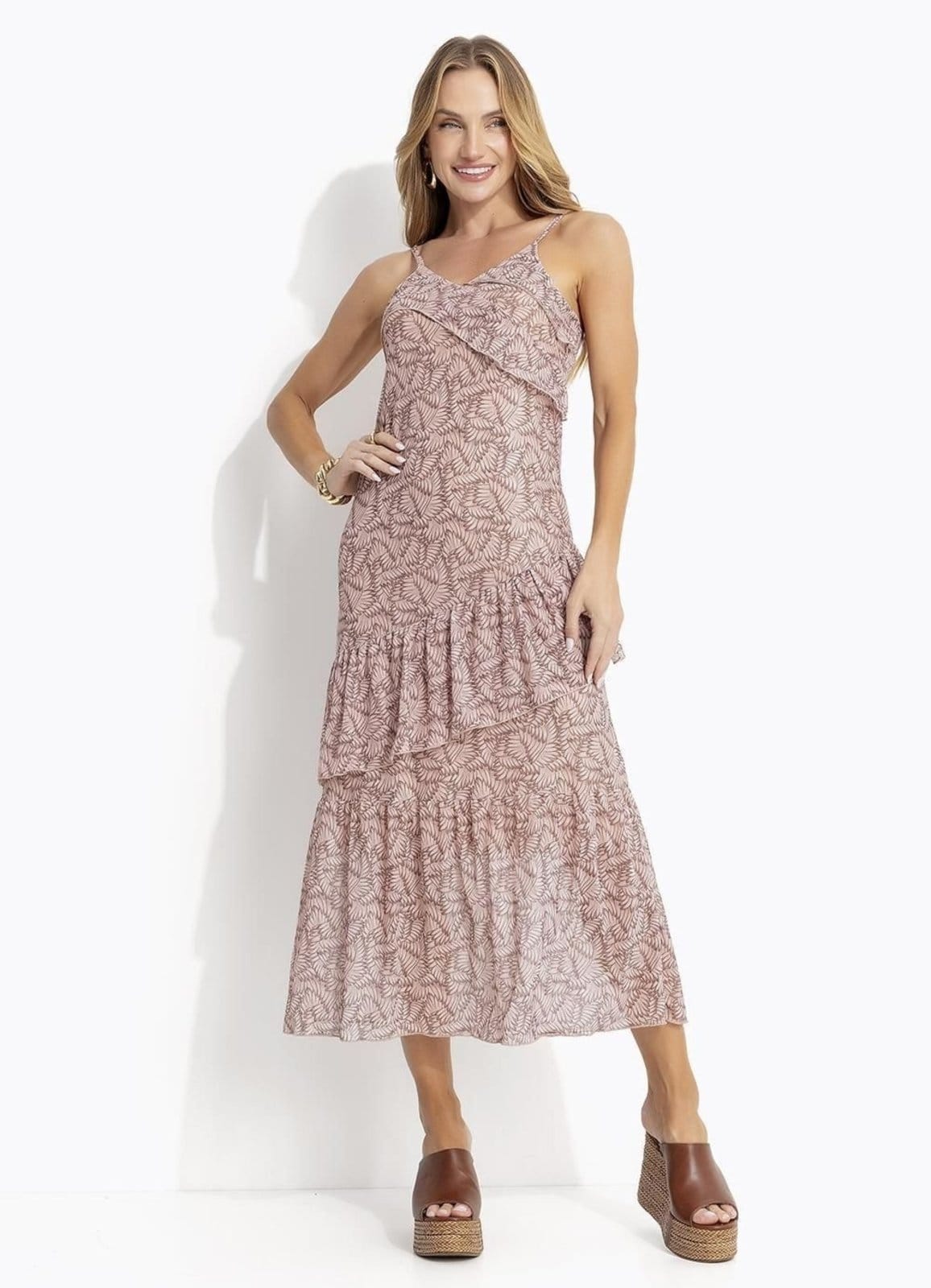 Vista principal Vestido Em Tule Folhagem Quintess marrom