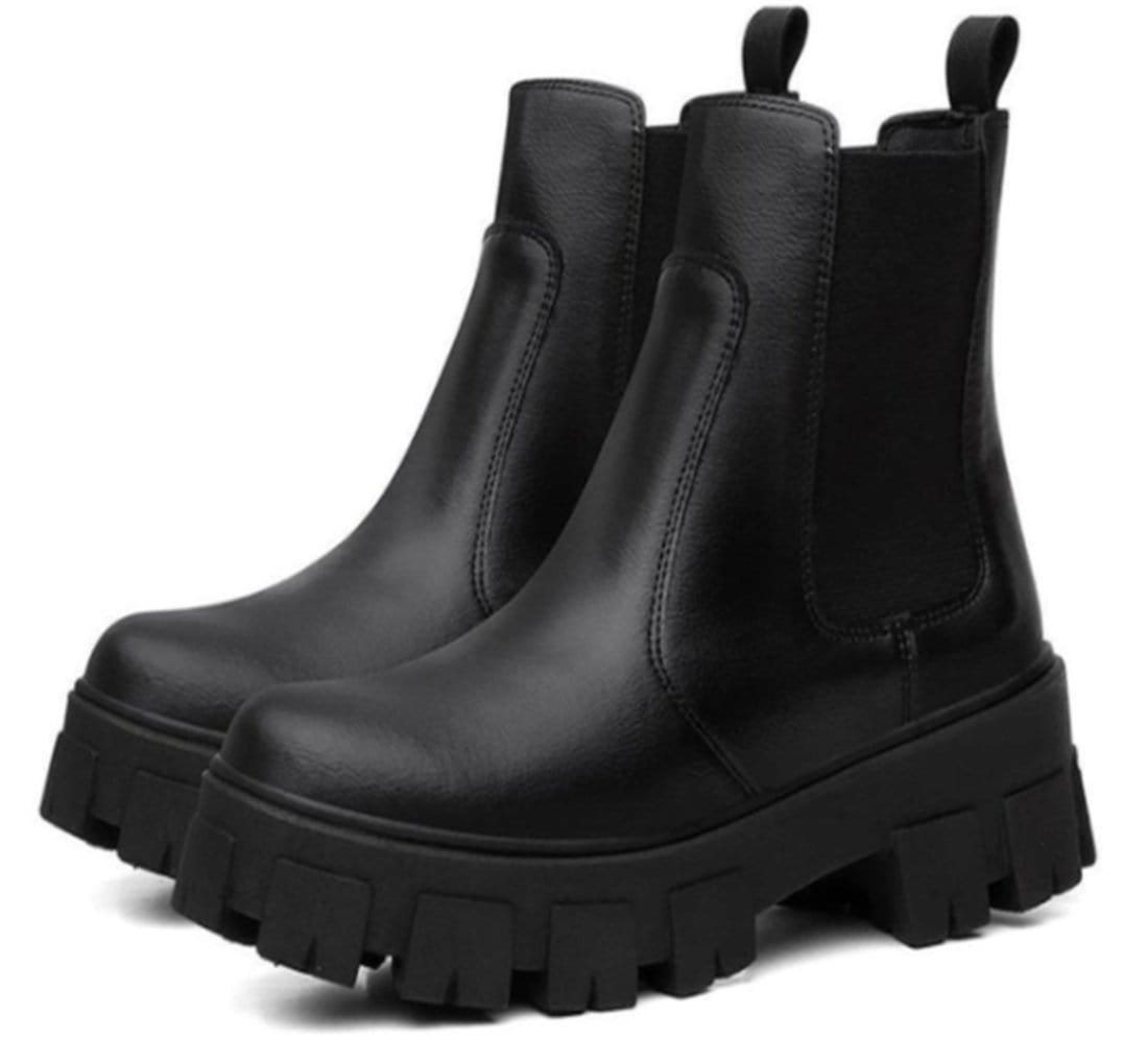 Vista principal Bota Coturno Feminina Tratorada Chelsea Santa Rosa preto