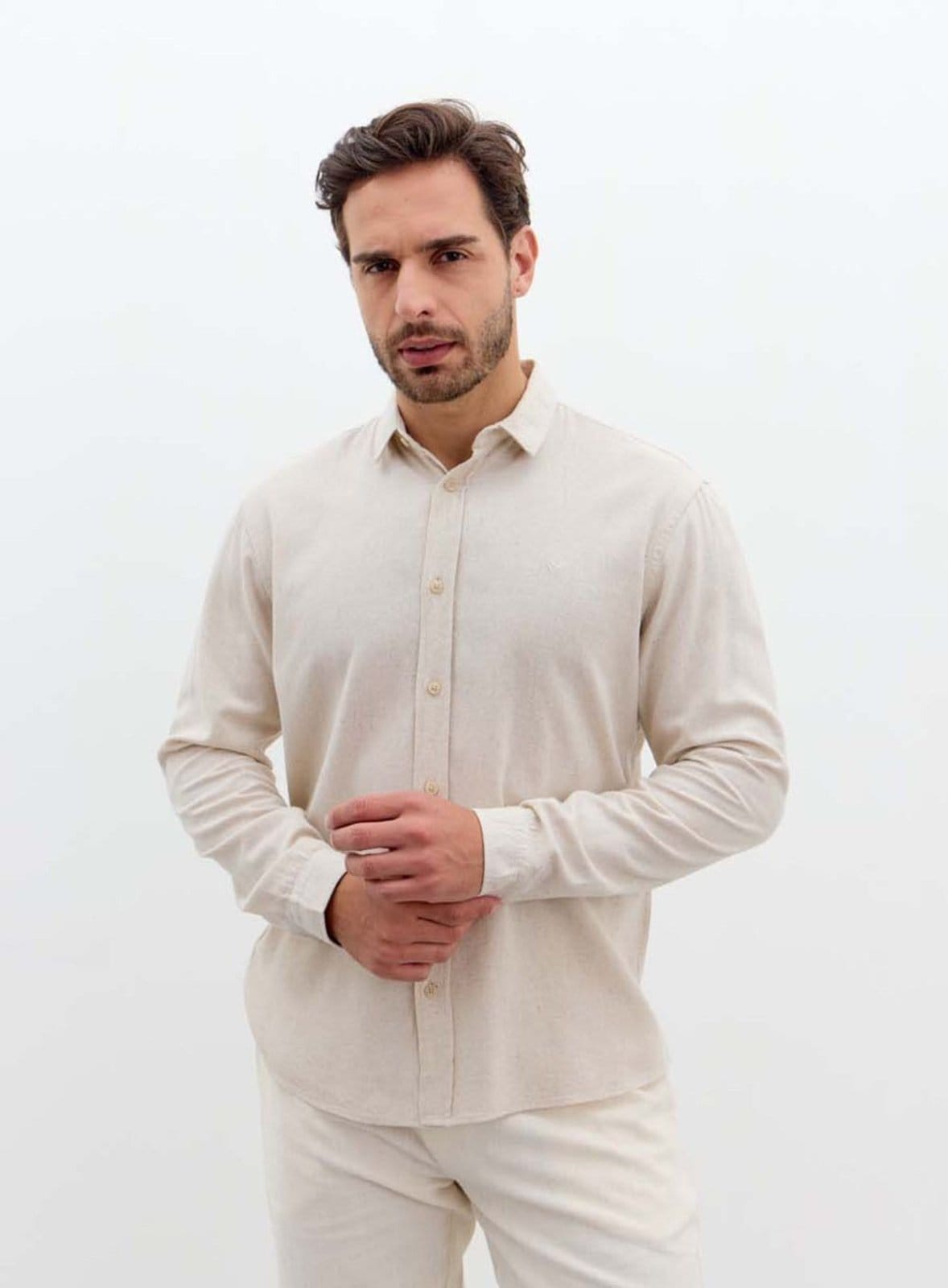 Vista principal Camisa Linho Casual Triton Off e Mescla Triton branco