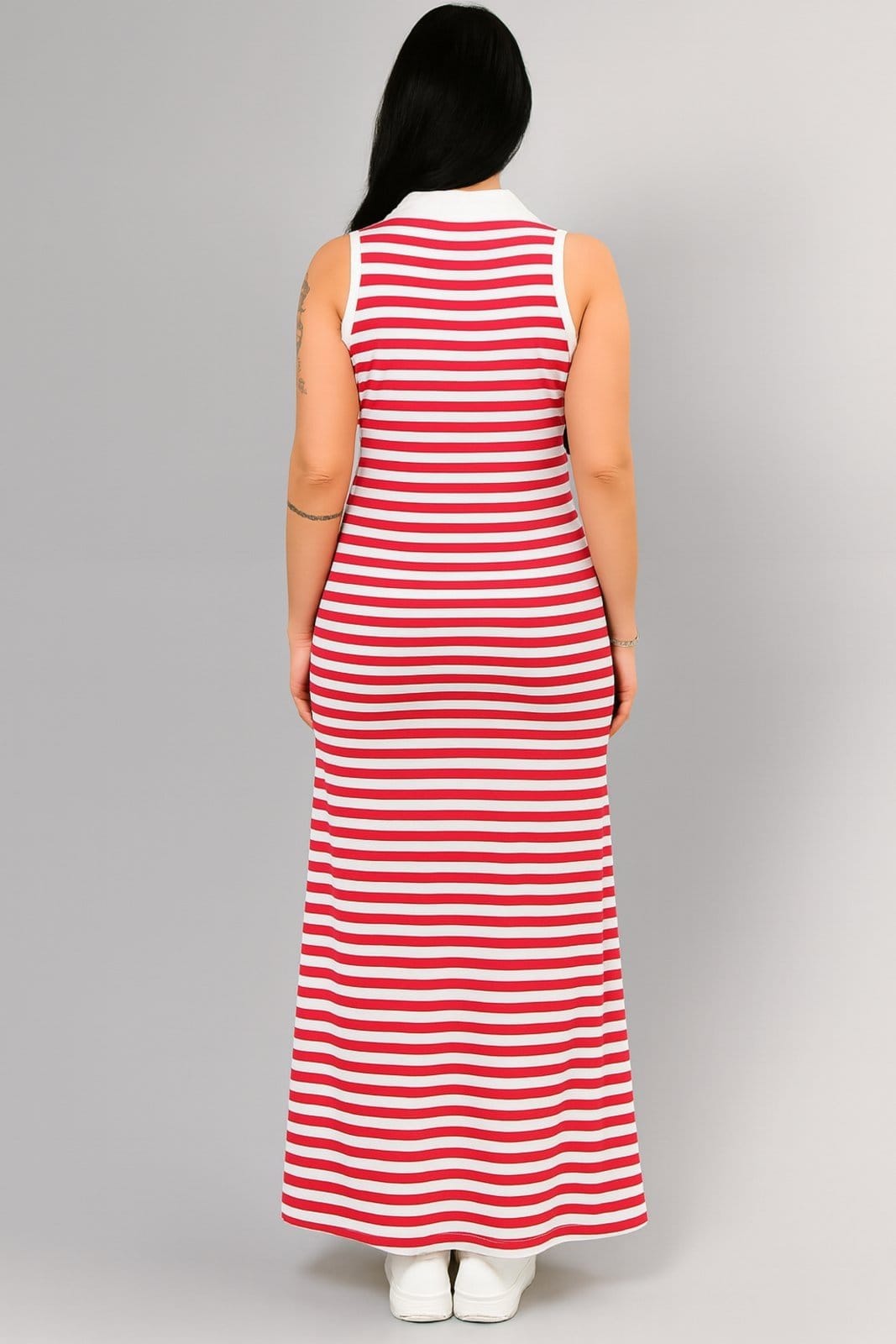 Vista 2 Vestido Longo Regata Gola Polo D Bell Outlet Fashion Listrado D BELL OUTLET FASHION rosa