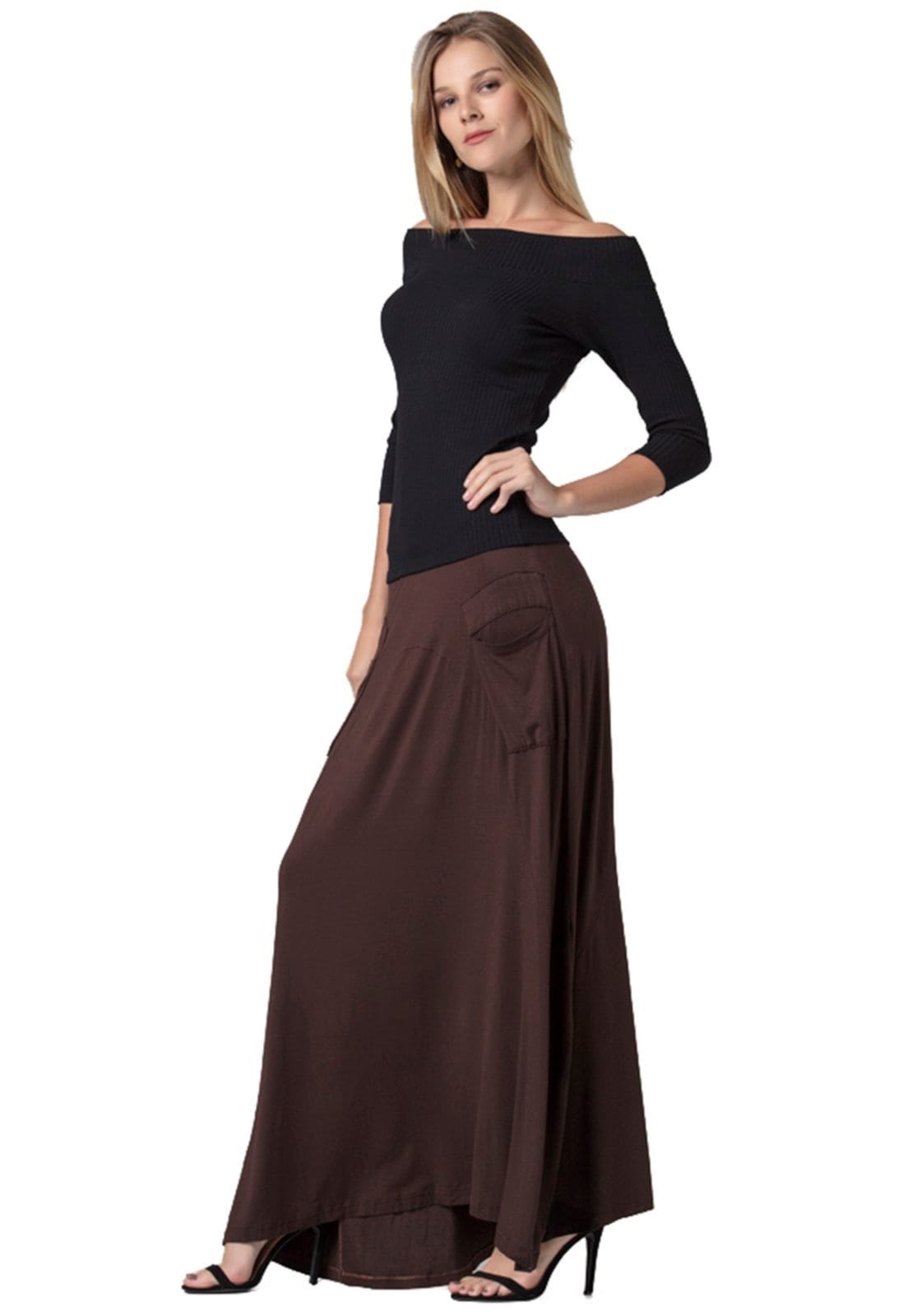 Vista 2 Saia Amazonia Vital Longa Malha com Bolso Amazonia Vital marrom