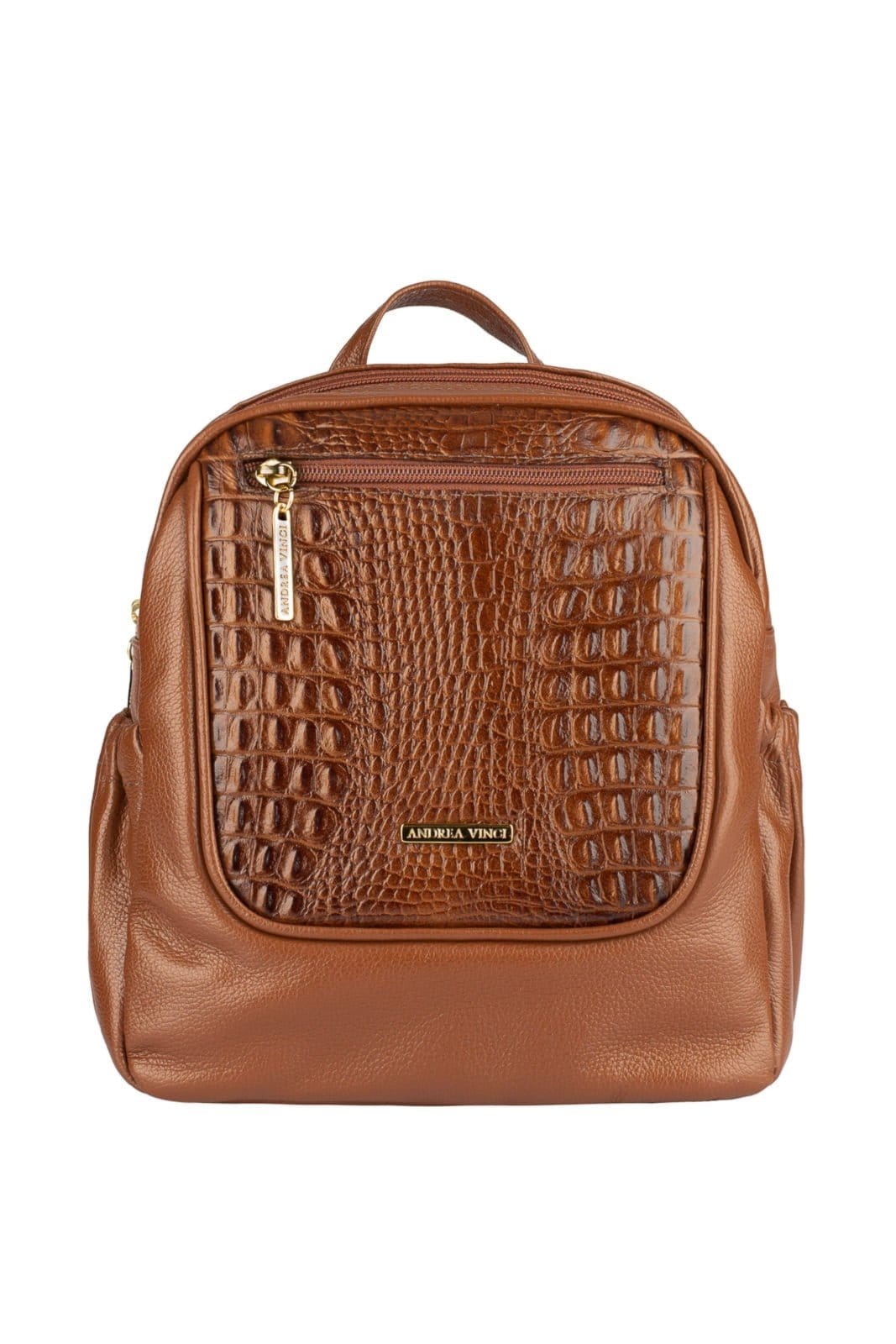 Mochila pequena de couro croco Estela - Whisky