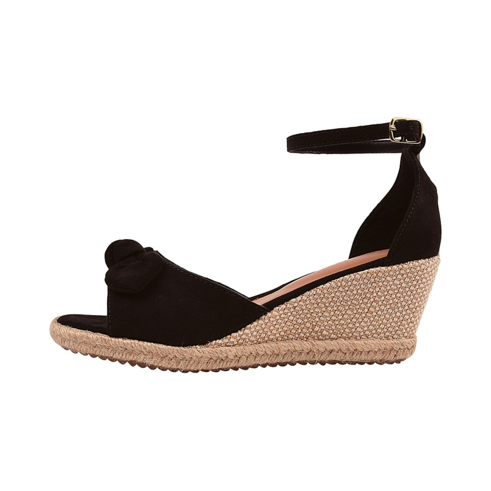 Vista 2 Sandalia Feminina Anabela Donatella Shoes Plataforma Corda Camurça Laço Monte Shoes preto