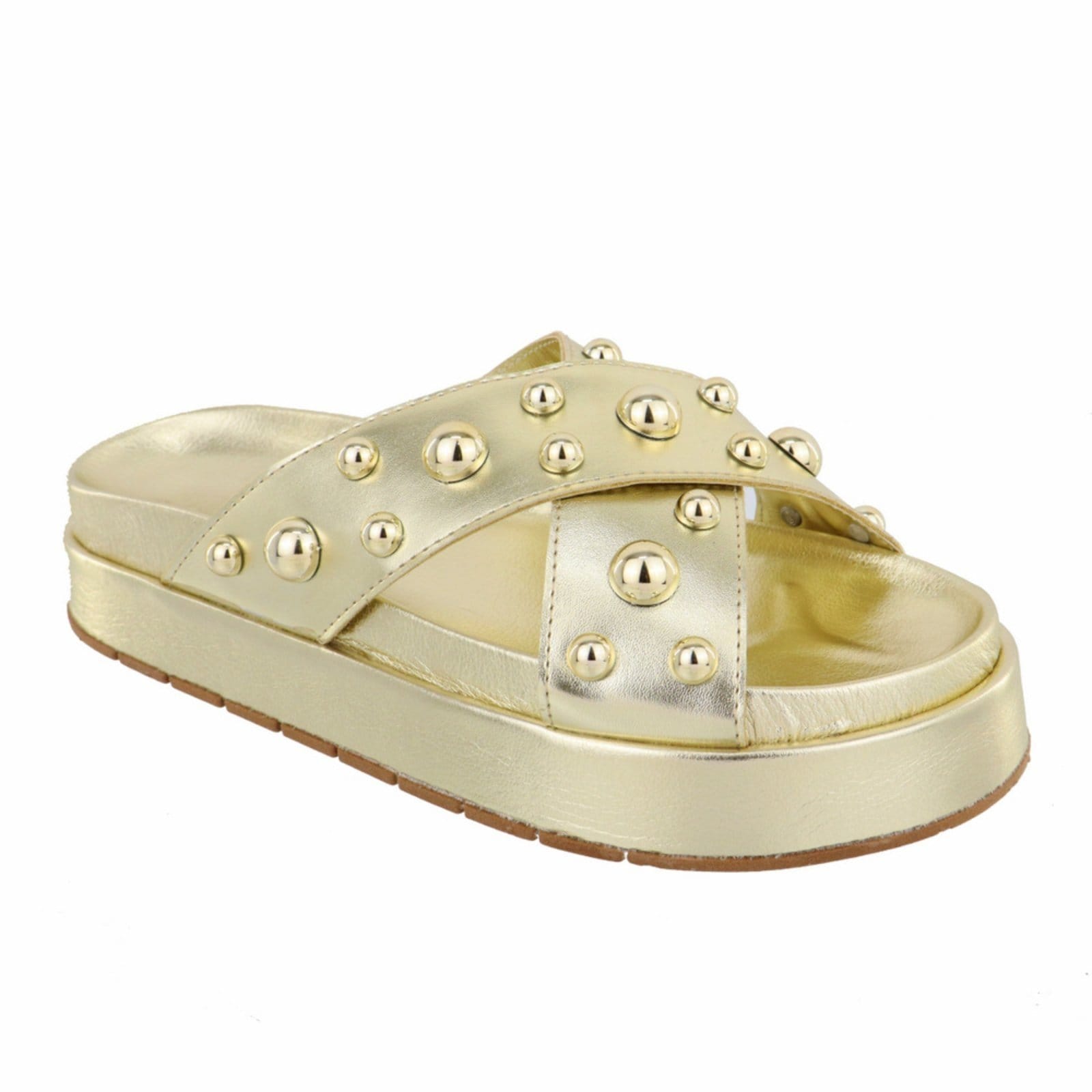 Sandalia Papete Rasteira Feminina Ouro Light Sola Alta