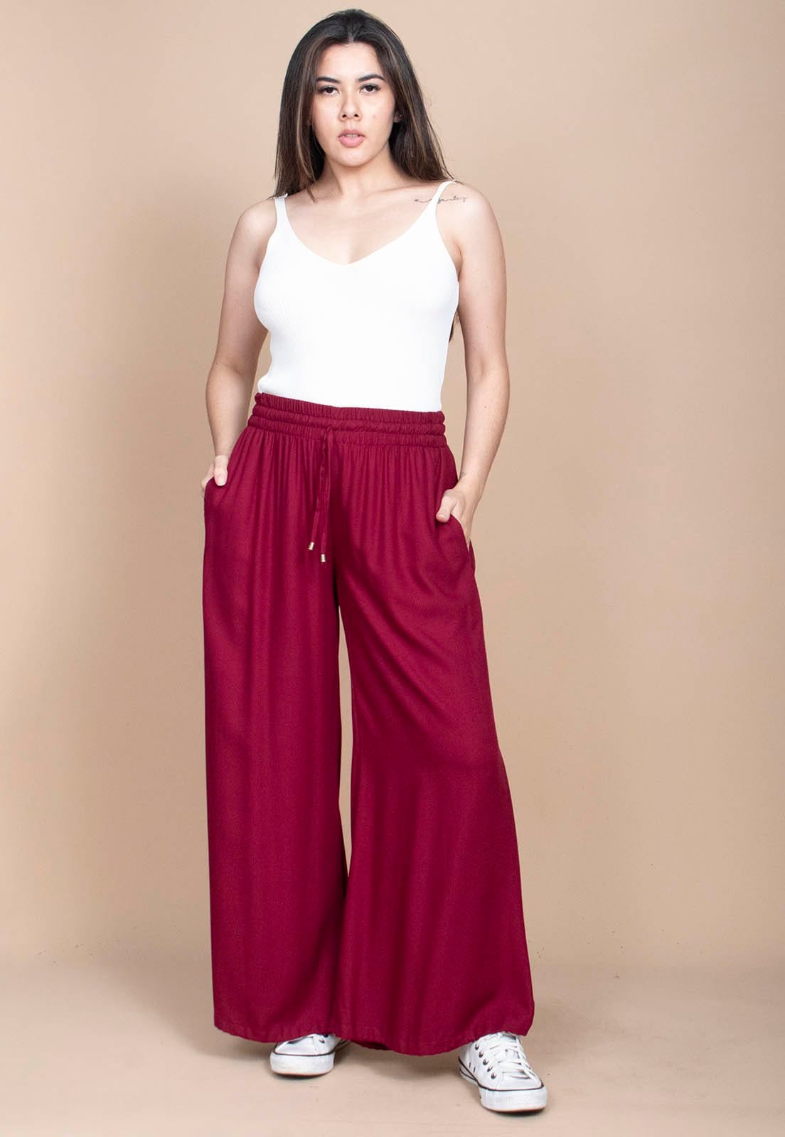 Vista principal Calça Pantalona Cabanafree Viscose Cabanafree bordô/vermelho