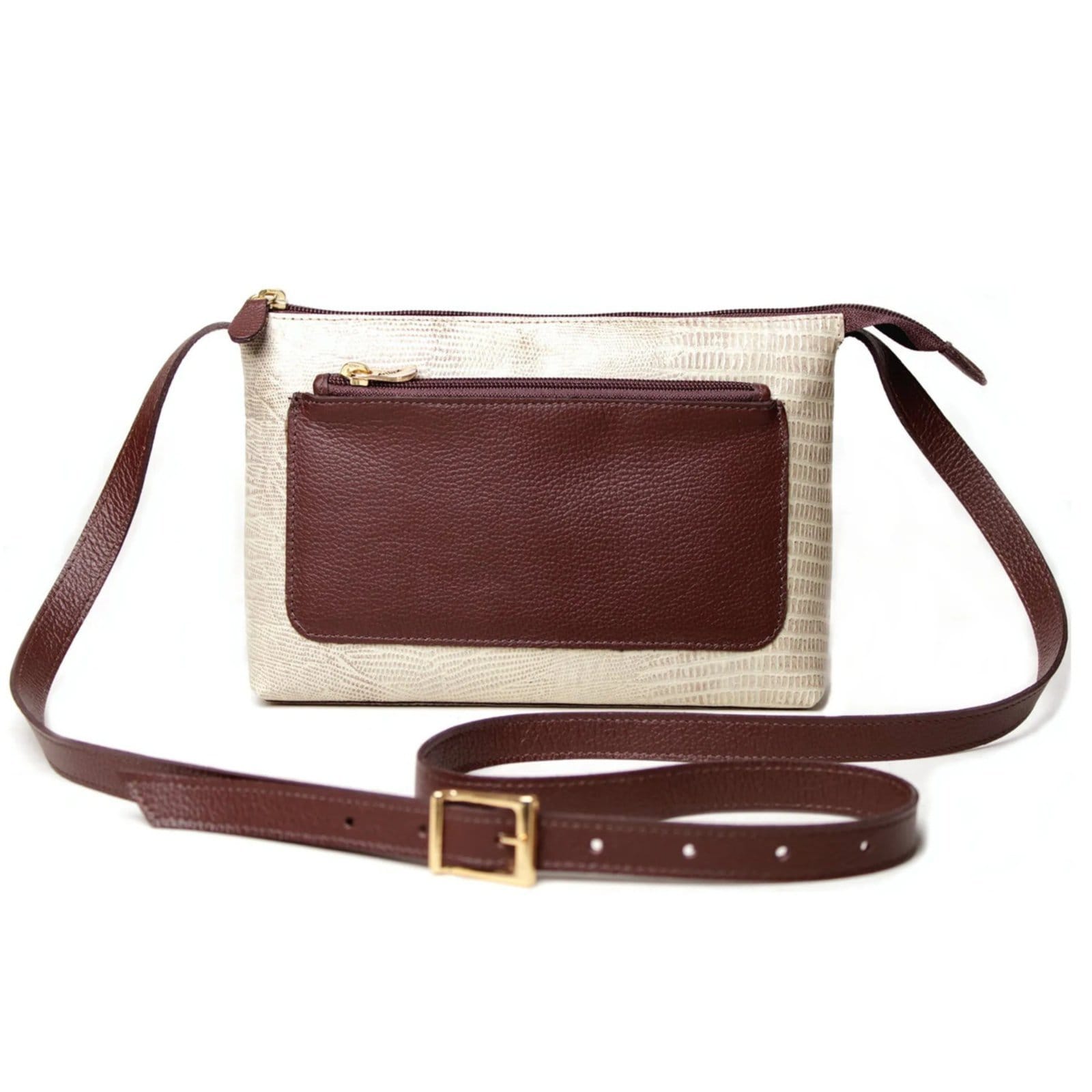 Vista 2 Bolsa Transversal em Couro Artlux Creme 9066 Artlux azul