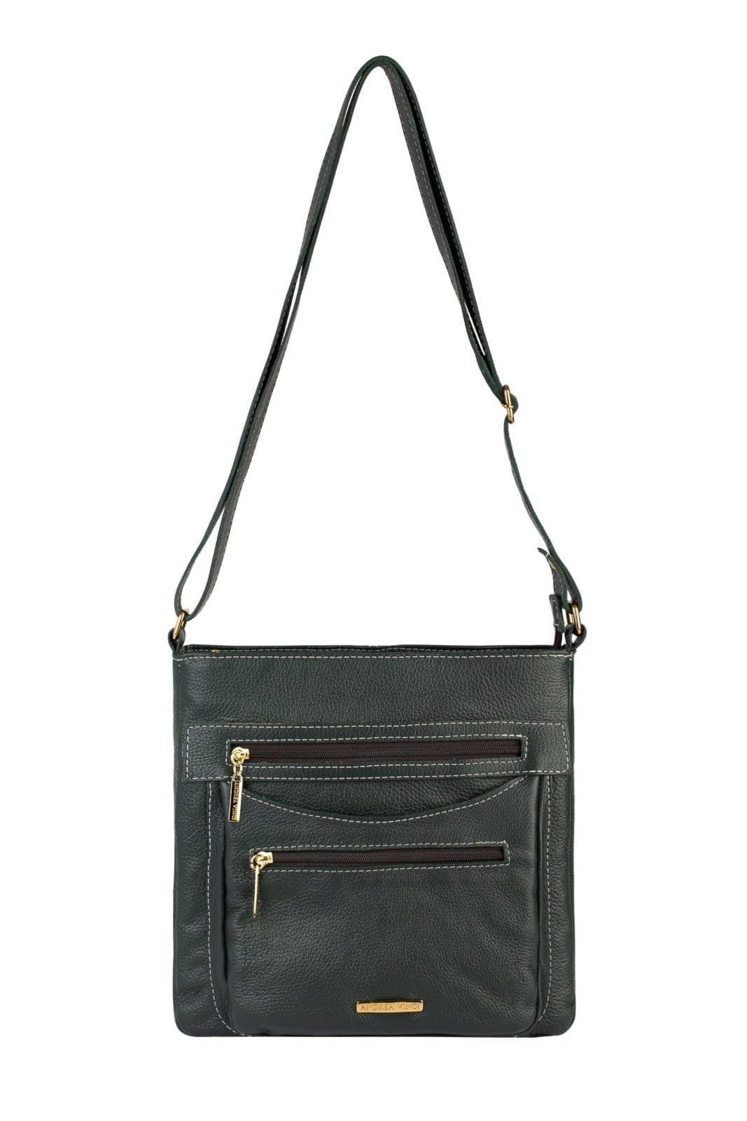 Vista principal Bolsa tiracolo em couro liso Thais - Verde militar Andrea Vinci caramelo verde