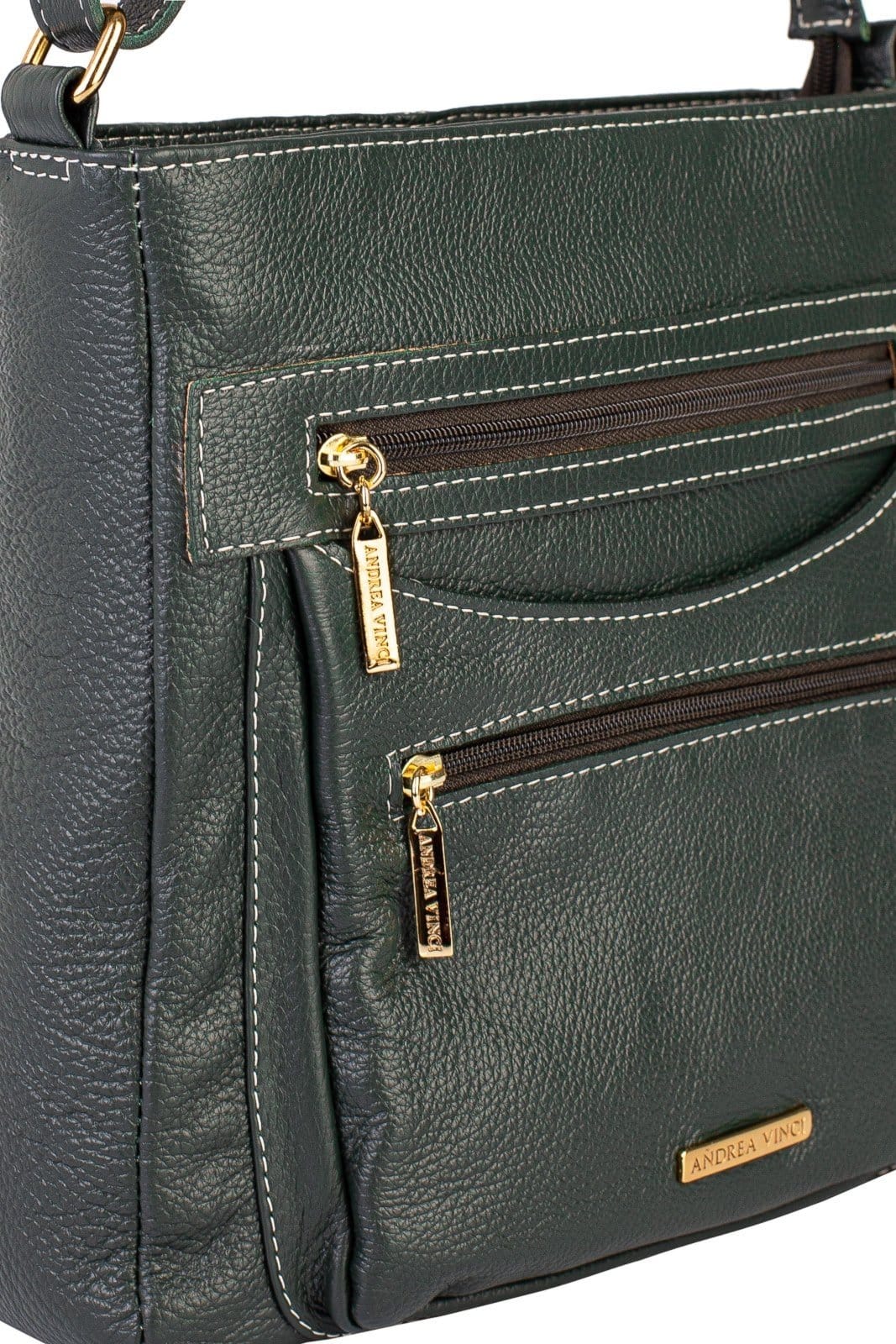 Vista 2 Bolsa tiracolo em couro liso Thais - Verde militar Andrea Vinci caramelo verde