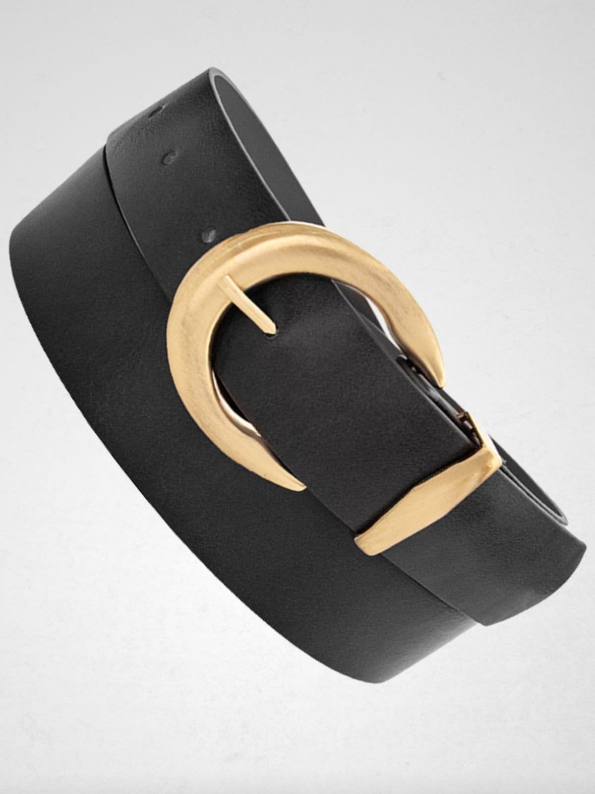 Vista 2 Cinto Via Lessa Munique Fivela Ouro Velha em Couro Via Lessa preto