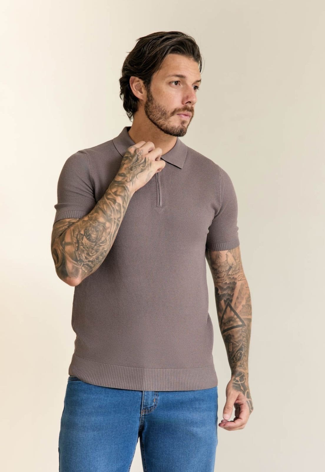 Camisa Tricot Gola Polo com Zíper
