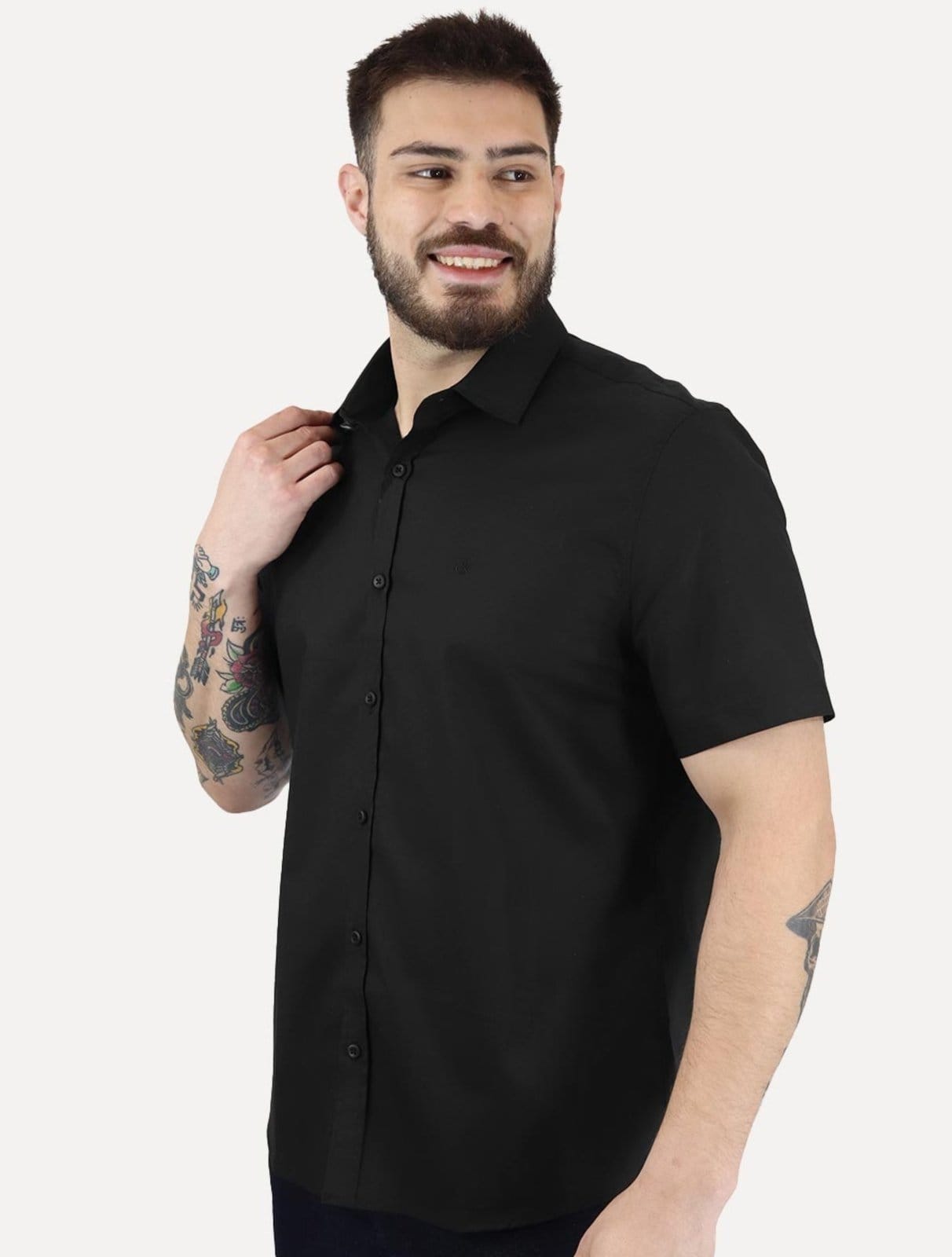 Camisa Calvin Klein Masculina Manga Curta Basica Cotton Preta