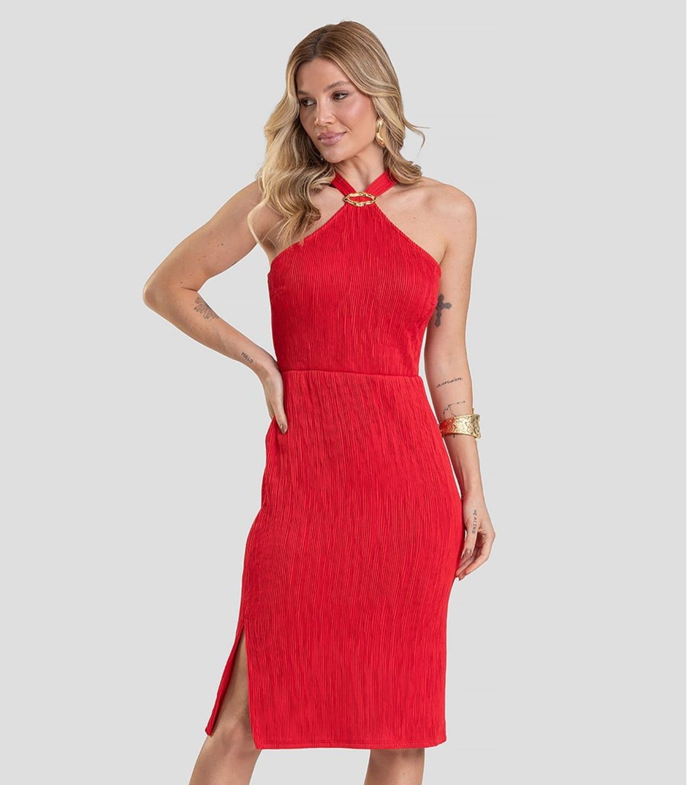 Vista principal Vestido Curto Feminino Texturizado Fluído Dianna Dianna vermelho