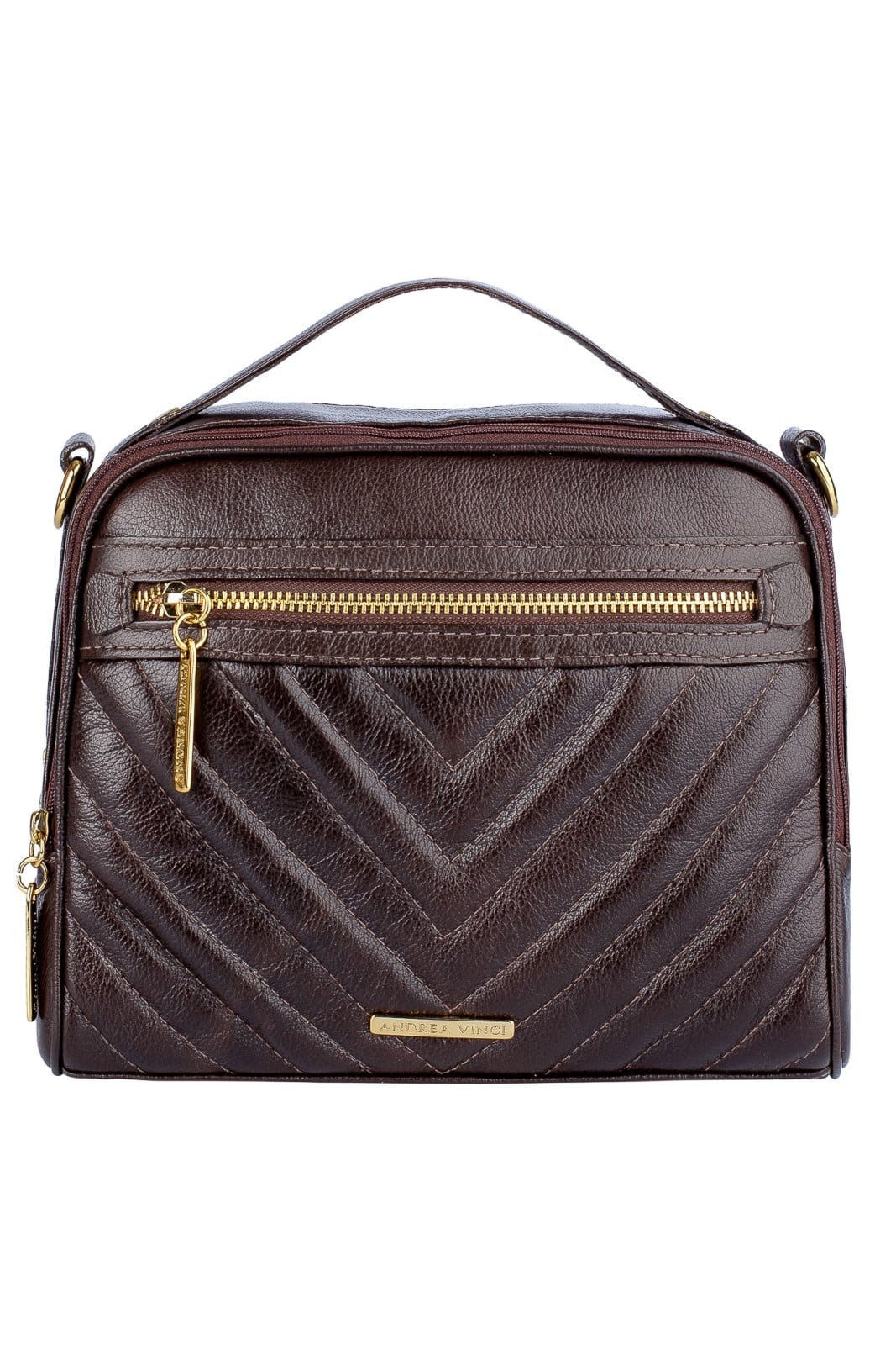 Vista principal Bolsa Andrea Vinci Baú Pequena De Couro Liso Lara -Café Andrea Vinci vermelho