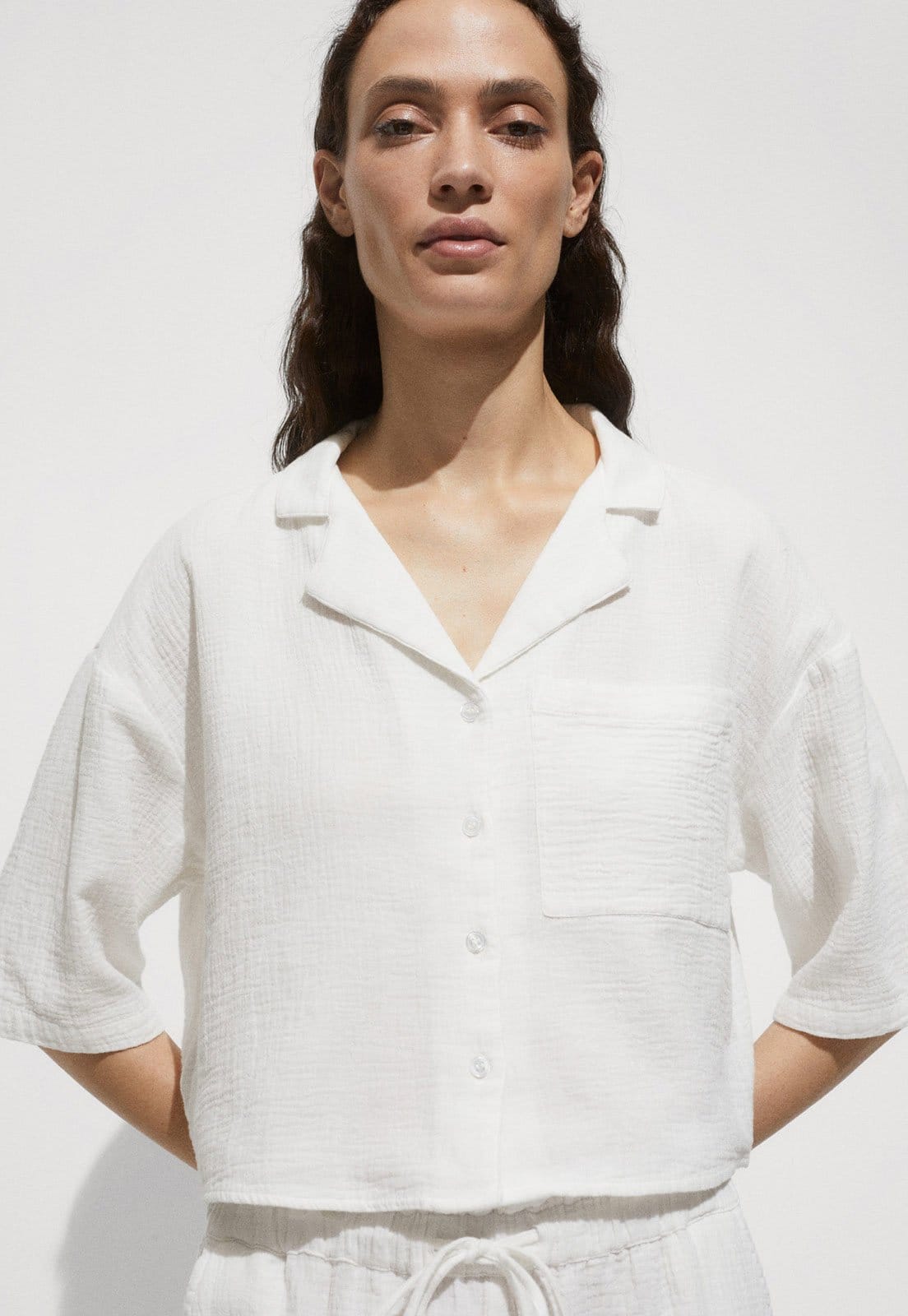 Camisa Mango Reta Texturizada Branca