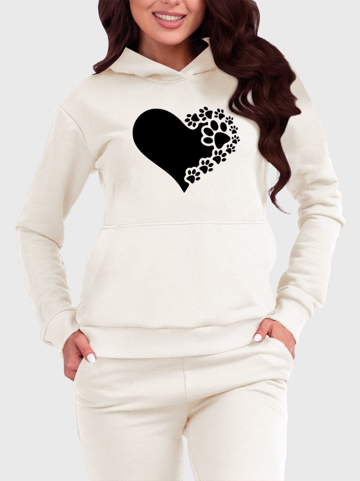 Vista principal Blusa de Frio Moletom Flanelado Benellys Coração de Patas Canguru Off White Benellys branco white