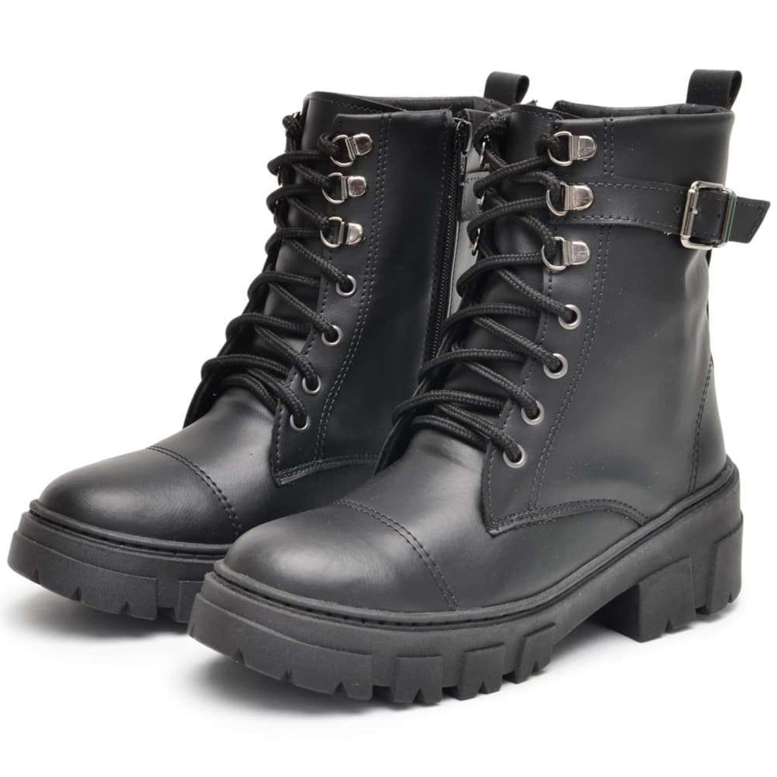 Vista 2 Bota Coturno Feminino Estilo Militar Tratorado Peccato DF Ucrânia Peccato preto
