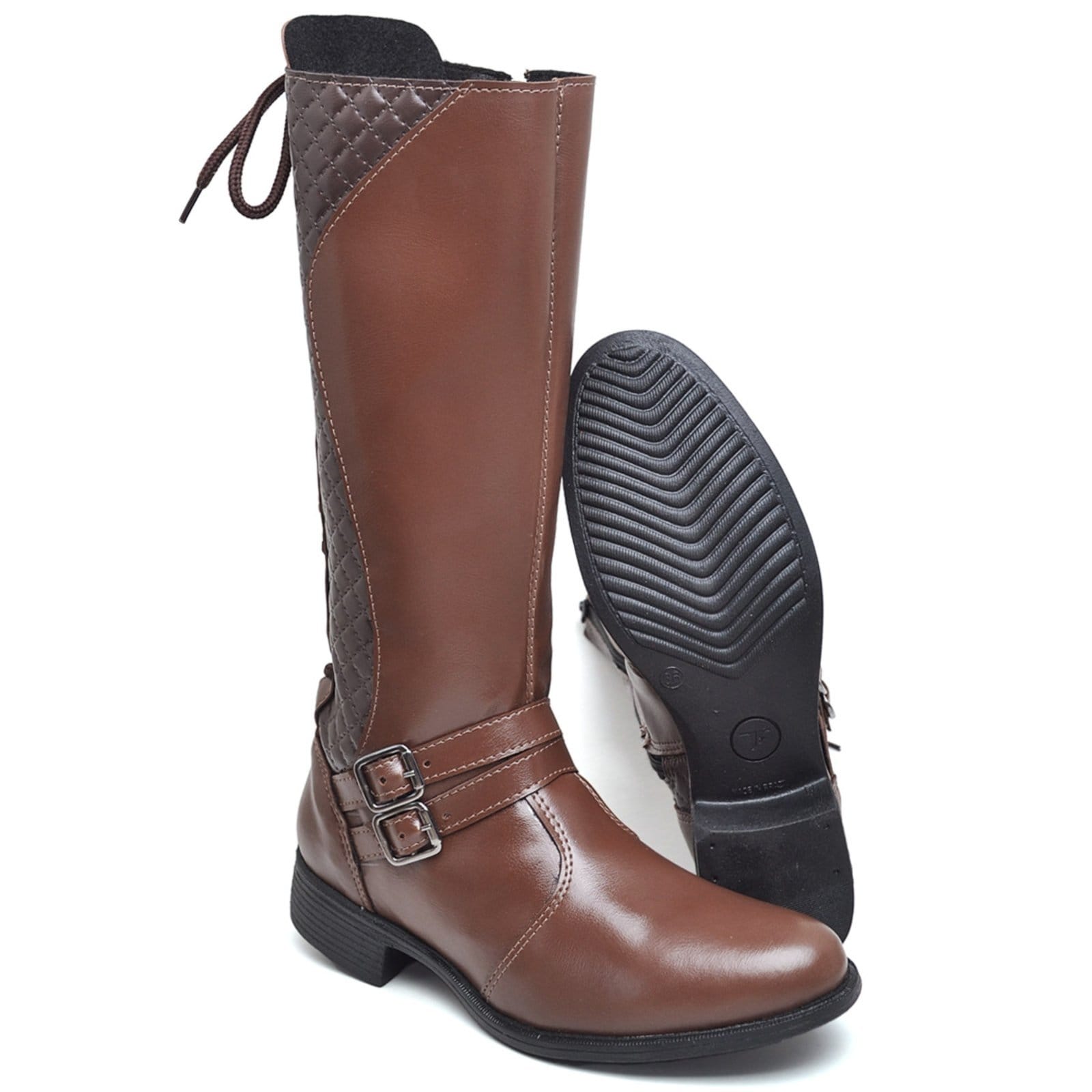Vista 2 Bota Feminina Cano Longo Moderna Marrom em Sintético com Amarração Polo Blu do 33 ao 40 Polo Blu marrom blu