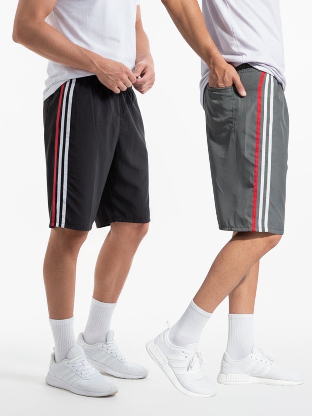 Vista principal KIT 2 Bermuda Longa Masculino KS Tactel Listra Lateral Academia Esporte Popular Frent's cinza/grafite/preto