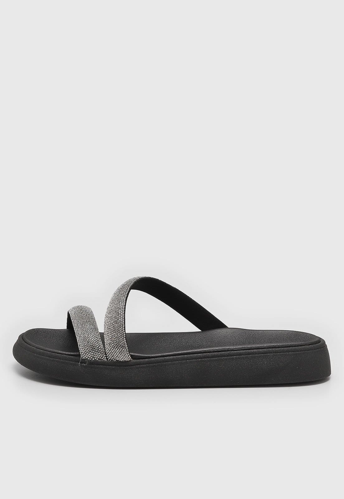 Rasteira Moleca Tiras Metalizadas Preta