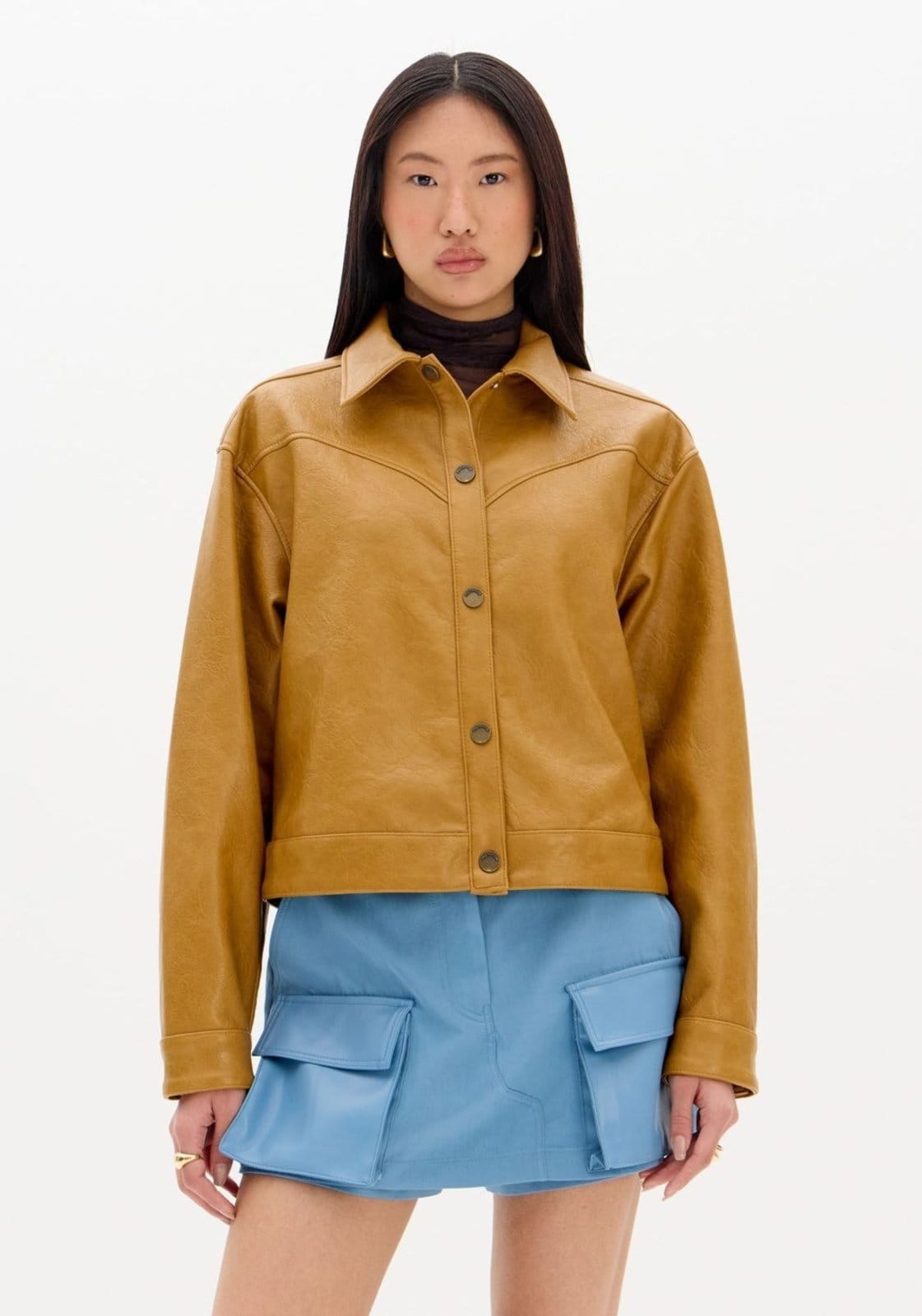 Vista 2 Jaqueta Biker Com Recortes My Favorite Things bege