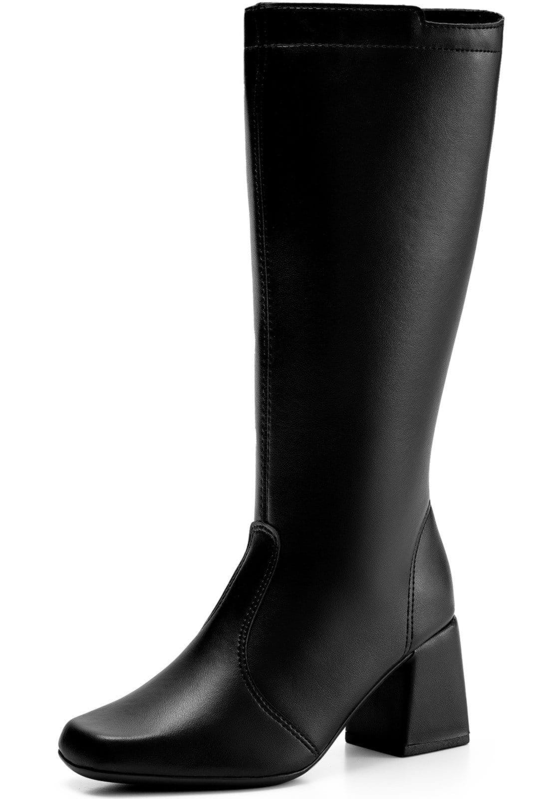 Bota Feminina Lumiss Salto Alto Grosso Cano Alto Bico Quadrado