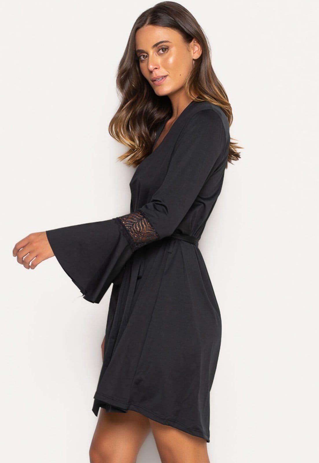 Vista 2 Robe Bravaa Store Hobby Roupão Feminino Noiva Renda Sexy Luxo Hobe 241 BRAVAA STORE rosa