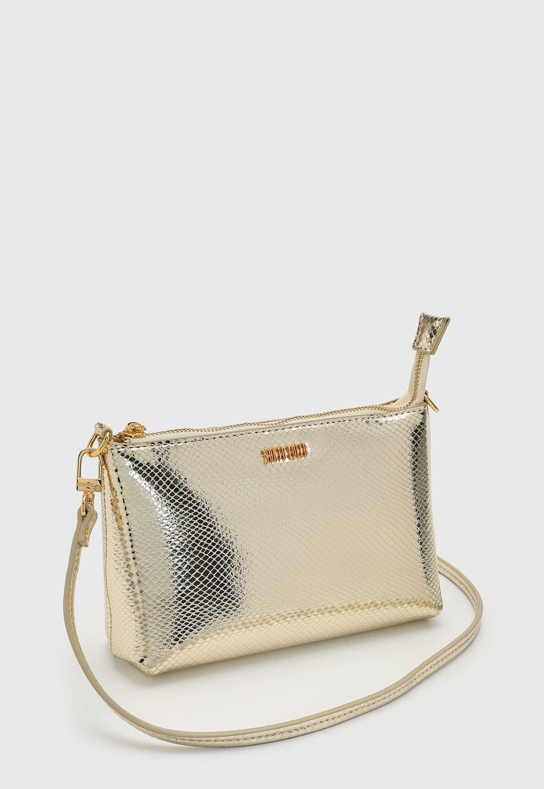 Vista 2 Bolsa Feminina Santa Lolla Metalizada Textura Snake Dourada Santa Lolla dourado