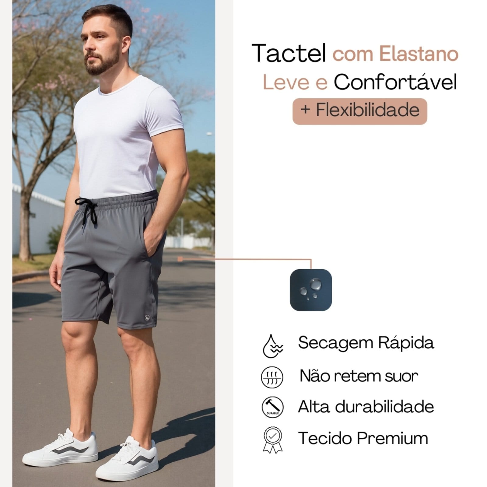3 Bermuda Academia Tactel com Elastano Short Praia Treino Corrida