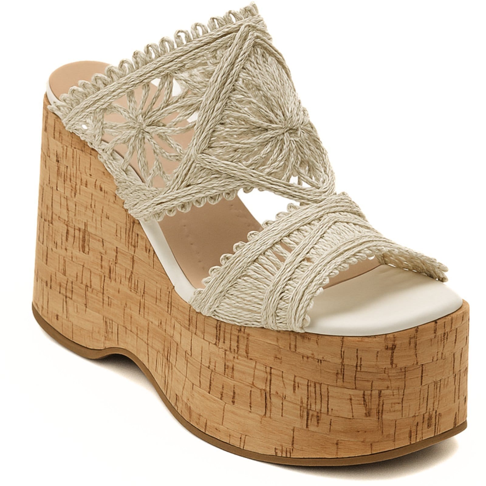 Sandália Tamanco Plataforma Alta Anabela Renda Off White Feminina 182177