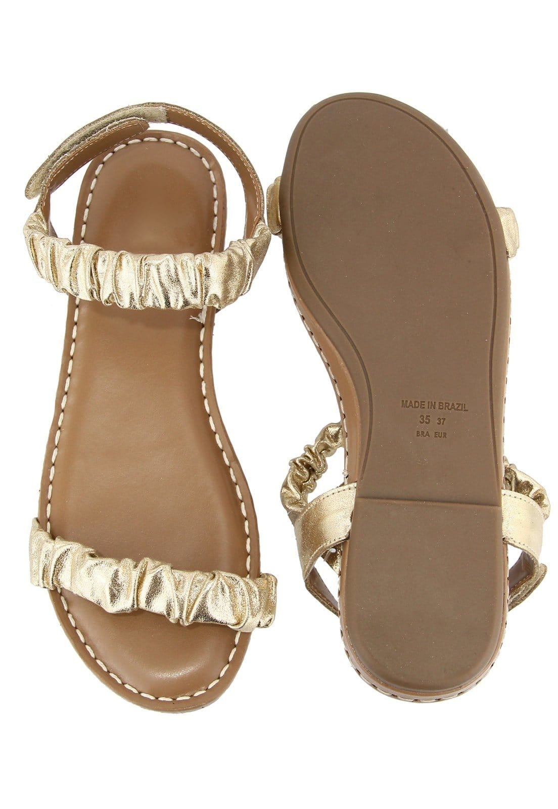 Vista 2 Sandália Rasteira Confort Couro Retta Mel Retta Shoes dourado