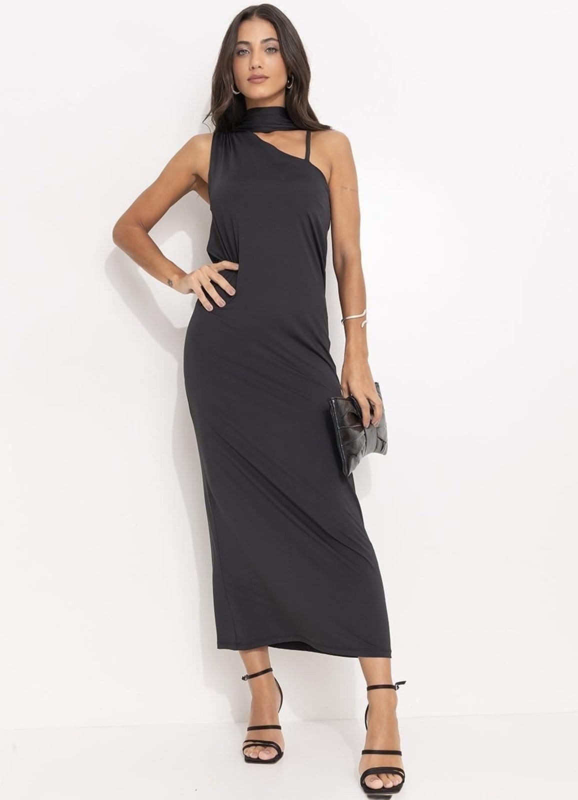 Vestido Feminino Assimétrico Em Malha Fria